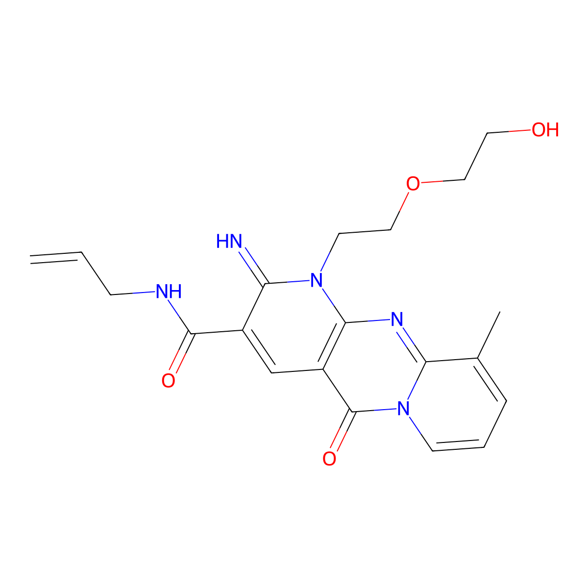 N-Allyl-1-[2-(2-hydroxyethoxy)ethyl]-2-imino-10-methyl-5-oxo-1,5-dihydro-2H-dipyrido[1,2-A:2,3-D]pyrimidine-3-carboxamide molecular structure, CAS 618080-56-1
