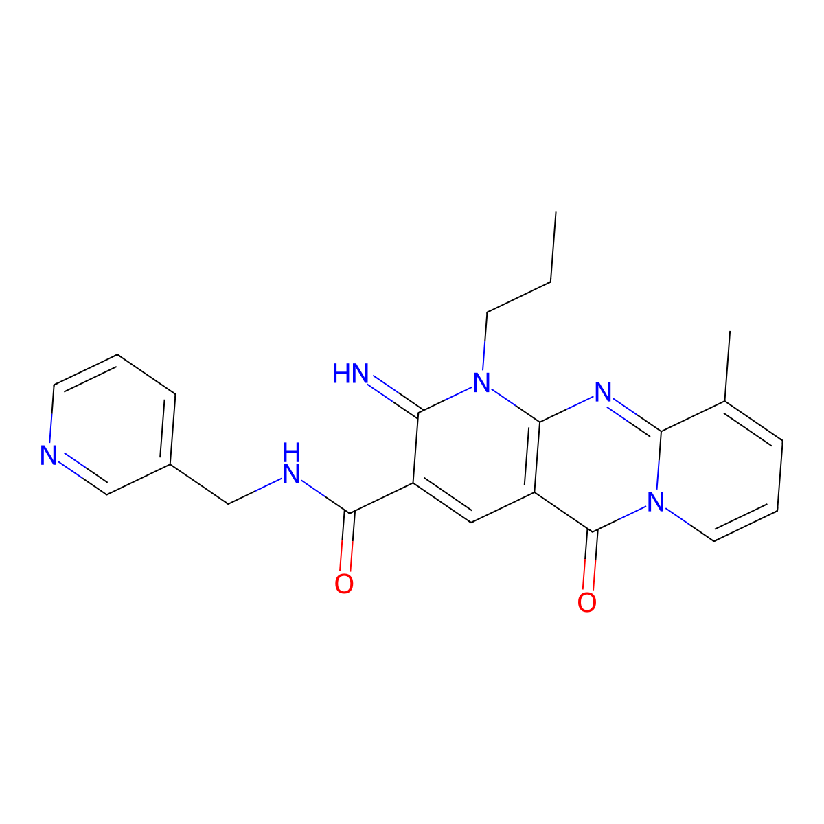 2-imino-10-methyl-5-oxo-1-propyl-N-(3-pyridinylmethyl)-1,5-dihydro-2H-dipyrido[1,2-a:2,3-d]pyrimidine-3-carboxamide molecular structure, CAS 618080-59-4