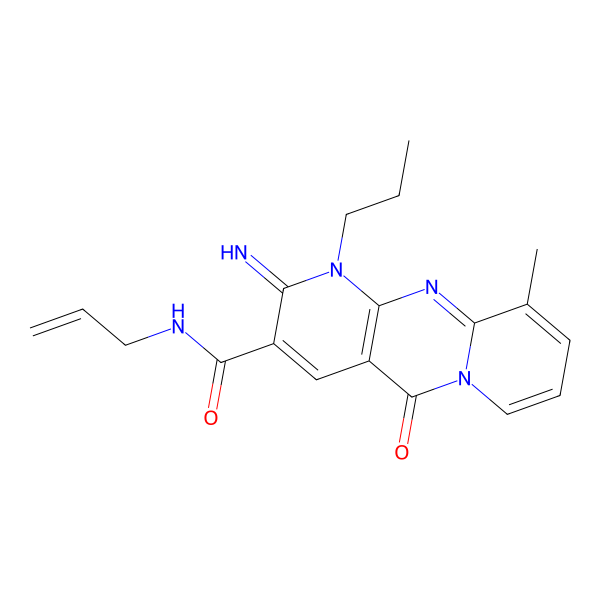 (2-imino-10-methyl-5-oxo-1-propyl(1,6-dihydropyridino[2,3-d]pyridino[1,2-a]pyr imidin-3-yl))-N-prop-2-enylcarboxamide molecular structure, CAS 618080-68-5