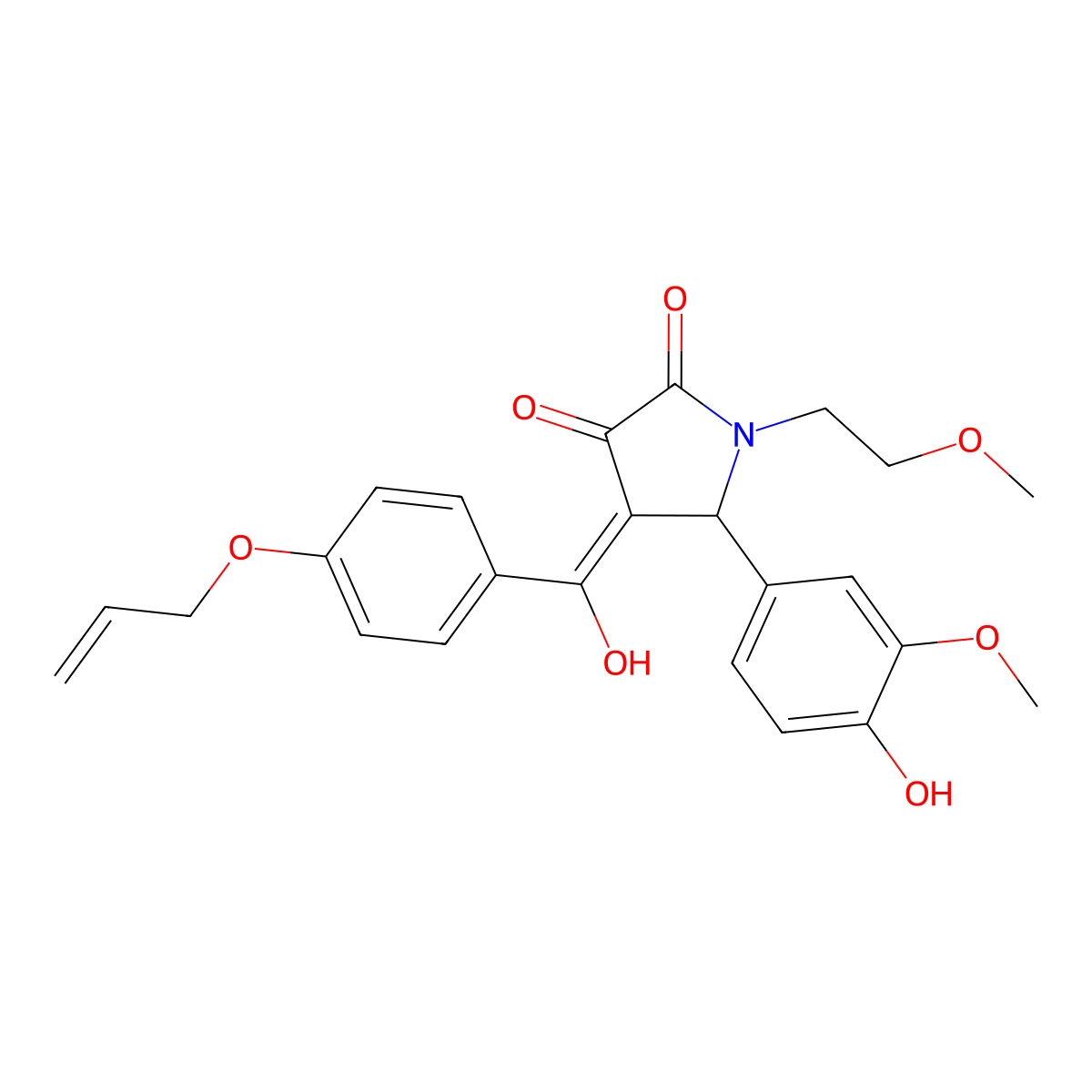 3-hydroxy-5-(4-hydroxy-3-methoxyphenyl)-1-(2-methoxyethyl)-4-[4-(prop-2-en-1-yloxy)benzoyl]-2,5-dihydro-1H-pyrrol-2-one molecular structure, CAS 618080-74-3
