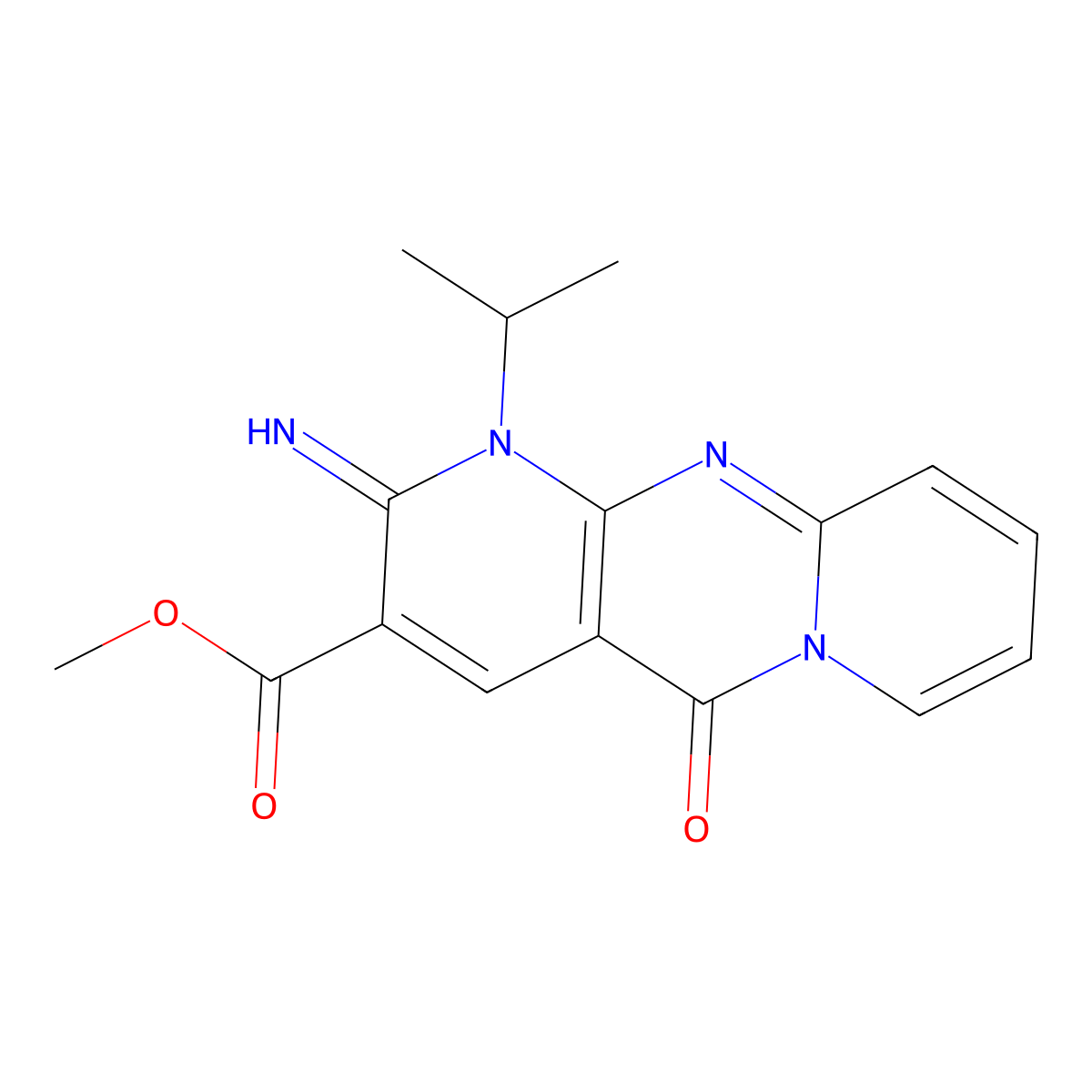 methyl 2-imino-1-isopropyl-5-oxo-1,5-dihydro-2H-dipyrido[1,2-a:2,3-d]pyrimidine-3-carboxylate molecular structure, CAS 618080-76-5