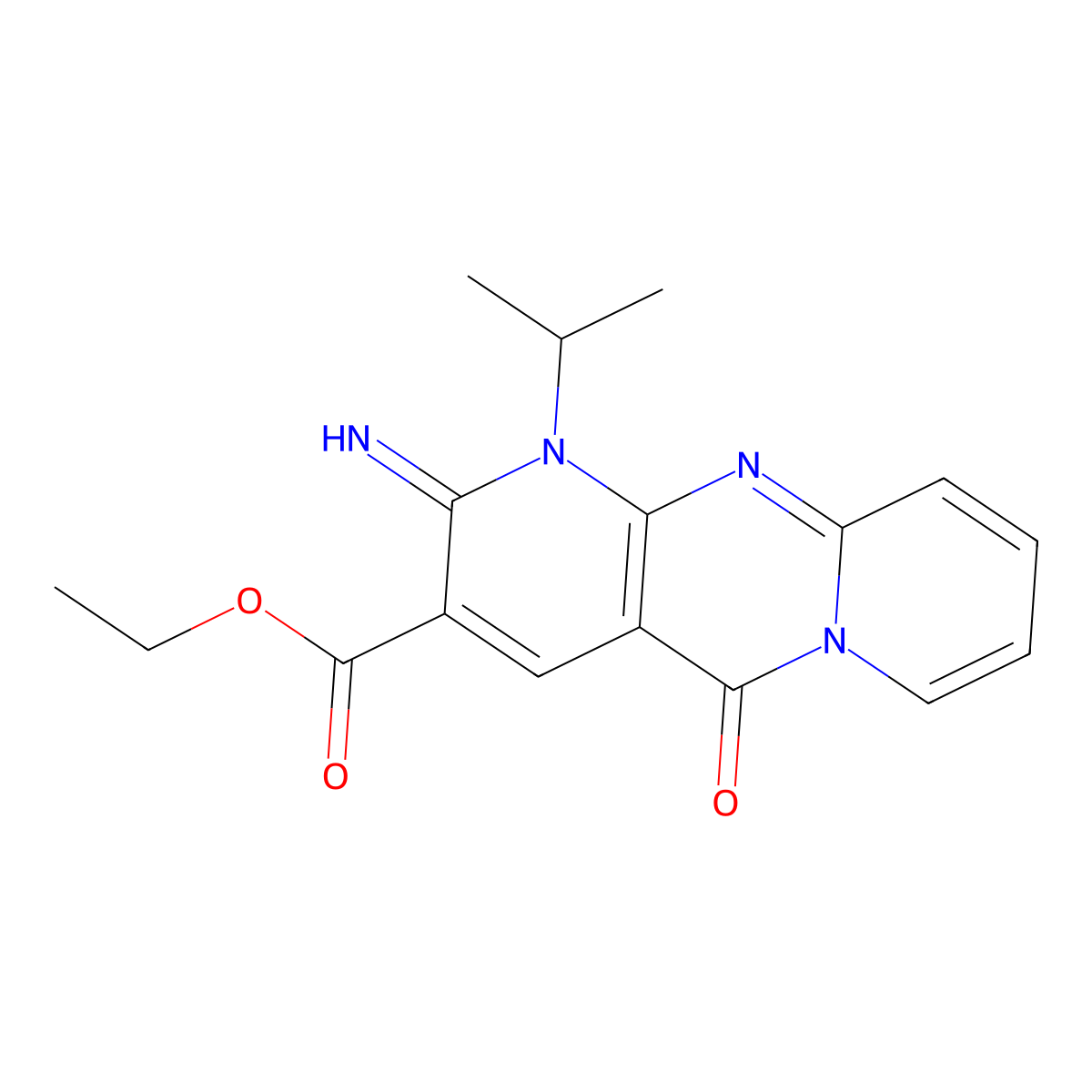 Ethyl 6-imino-2-oxo-7-(propan-2-yl)-1,7,9-triazatricyclo[8.4.0.0^{3,8}]tetradeca-3(8),4,9,11,13-pentaene-5-carboxylate molecular structure, CAS 618080-79-8