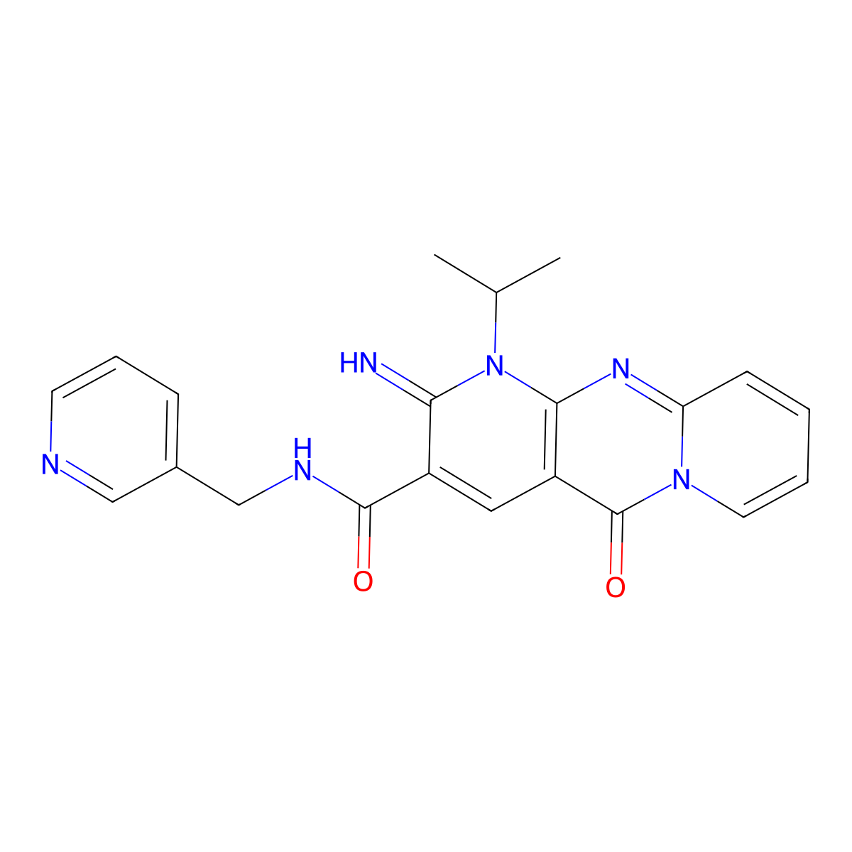 2-Imino-1-isopropyl-5-oxo-N-(3-pyridinylmethyl)-1,5-dihydro-2H-dipyrido[1,2-A:2,3-D]pyrimidine-3-carboxamide molecular structure, CAS 618080-85-6
