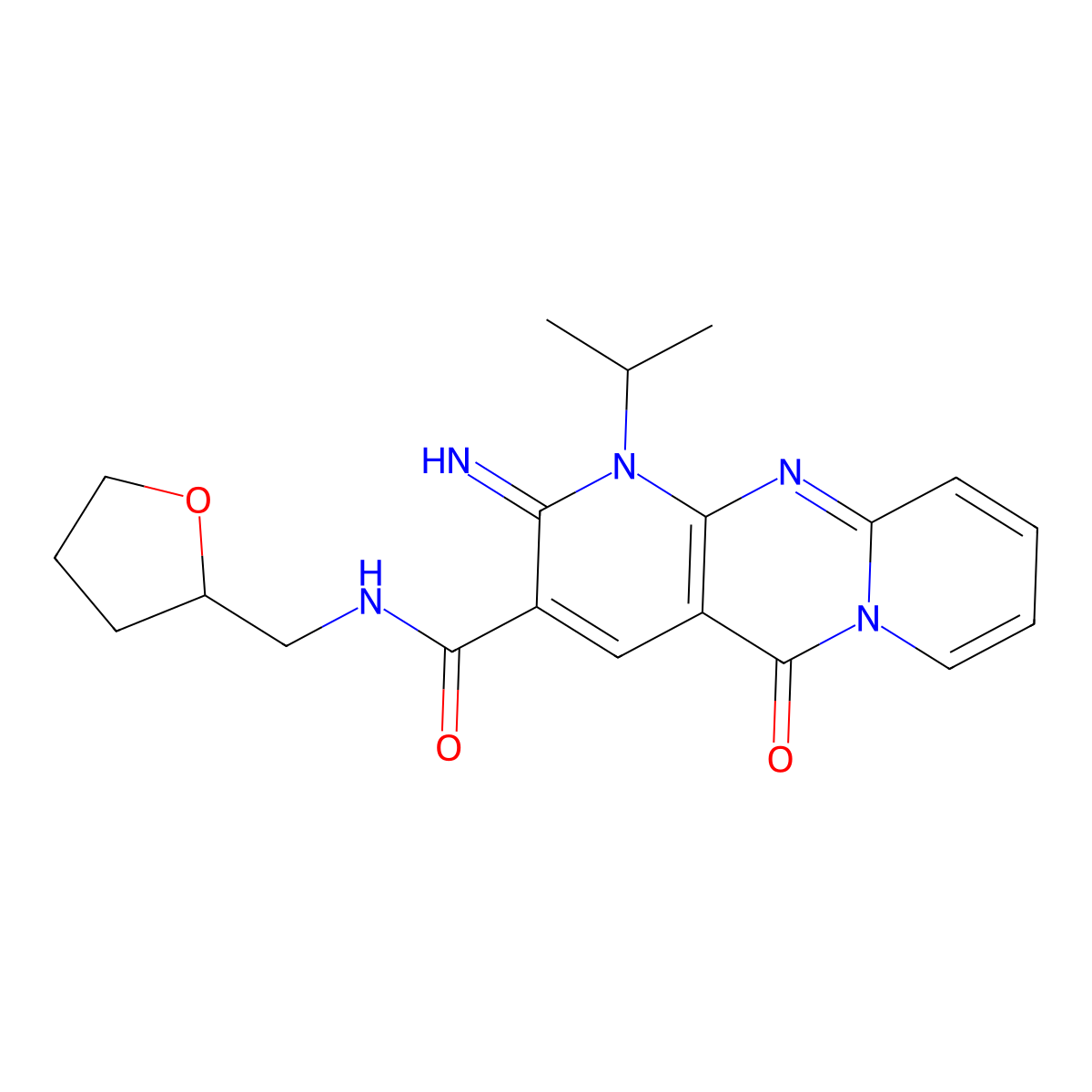 2-Imino-1-isopropyl-5-oxo-N-(tetrahydro-2-furanylmethyl)-1,5-dihydro-2H-dipyrido[1,2-A:2,3-D]pyrimidine-3-carboxamide molecular structure, CAS 618080-91-4