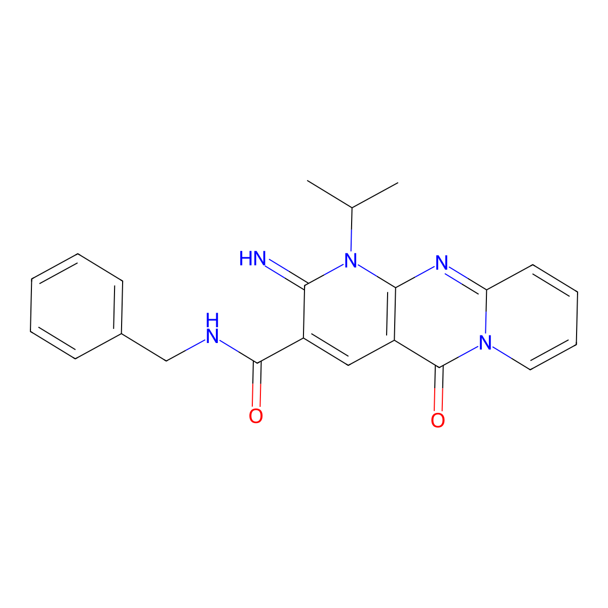 N-Benzyl-2-imino-1-isopropyl-5-oxo-1,5-dihydro-2H-dipyrido[1,2-A:2,3-D]pyrimidine-3-carboxamide molecular structure, CAS 618080-94-7