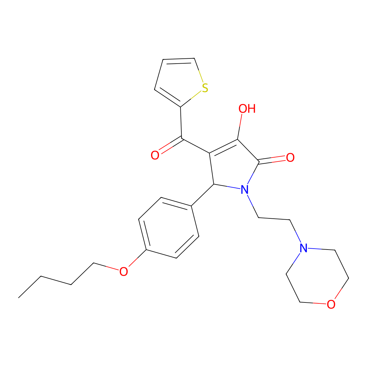 5-(4-butoxyphenyl)-3-hydroxy-1-[2-(4-morpholinyl)ethyl]-4-(2-thienylcarbonyl)-1,5-dihydro-2H-pyrrol-2-one molecular structure, CAS 618082-09-0