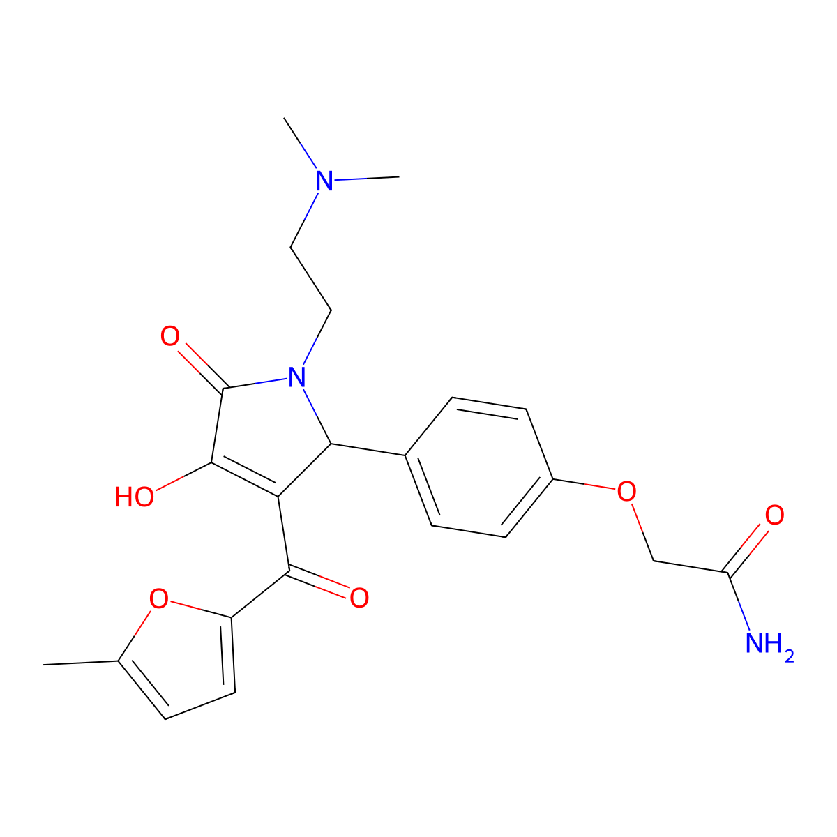 2-(4-{1-[2-(dimethylamino)ethyl]-4-hydroxy-3-(5-methylfuran-2-carbonyl)-5-oxo-2,5-dihydro-1H-pyrrol-2-yl}phenoxy)acetamide molecular structure, CAS 618085-50-0
