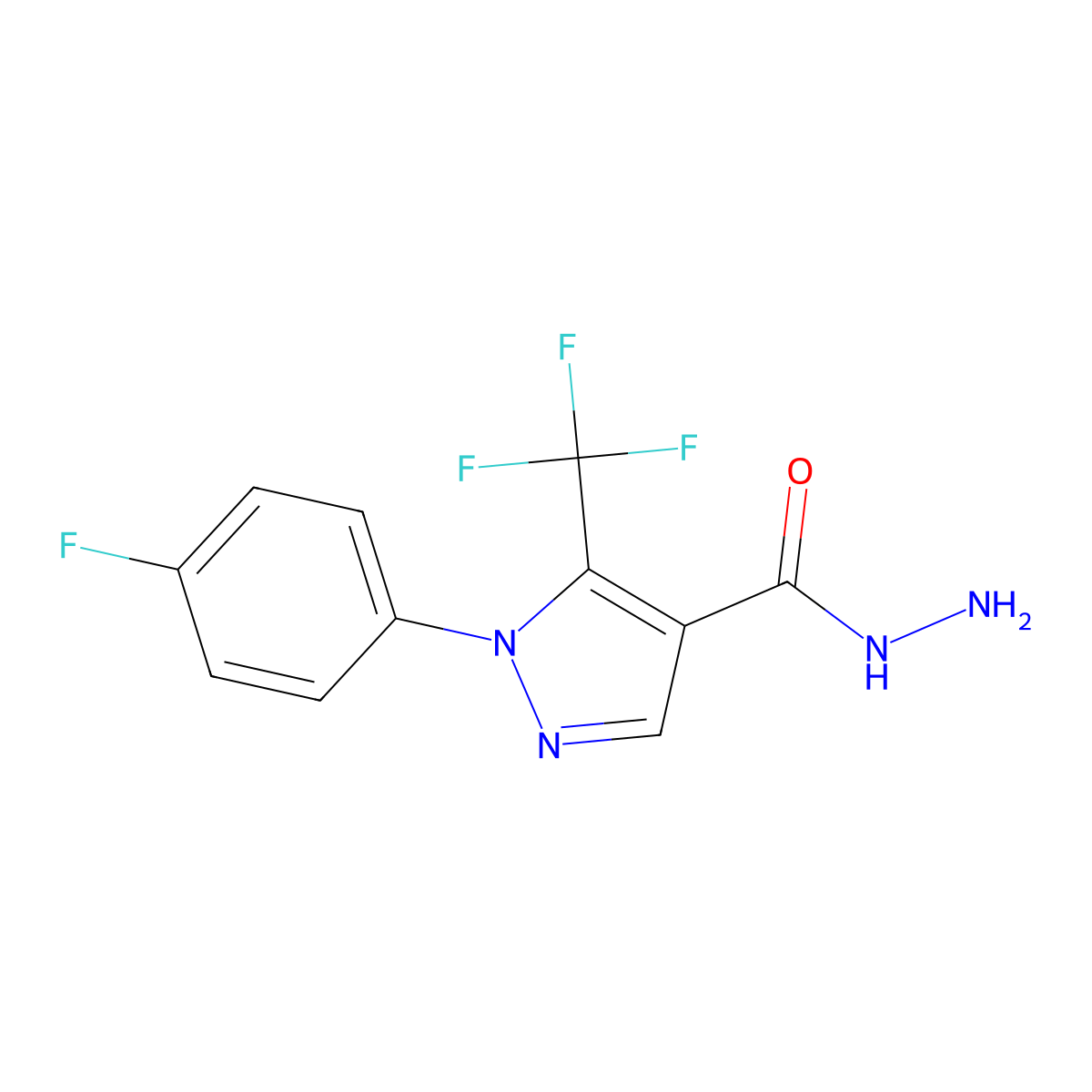 1-(4-Fluorophenyl)-5-(trifluoromethyl)-1H-pyrazole-4-carbohydrazide molecular structure, CAS 618090-96-3