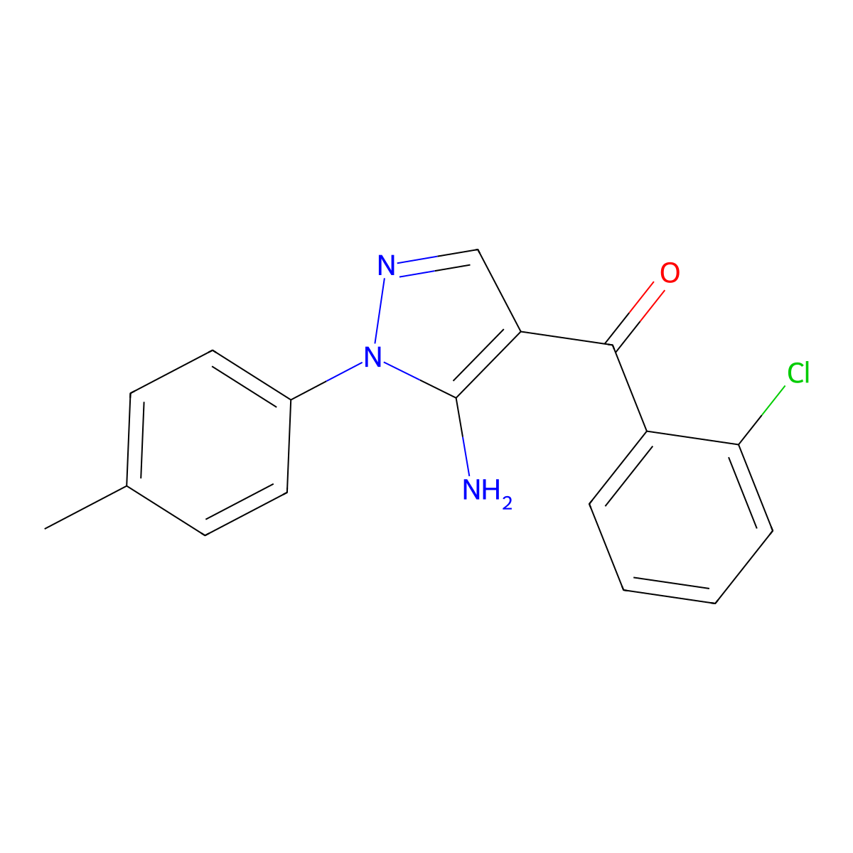 (5-Amino-1-(4-methylphenyl)-1H-pyrazol-4-YL)(2-chlorophenyl)methanone molecular structure, CAS 618091-13-7