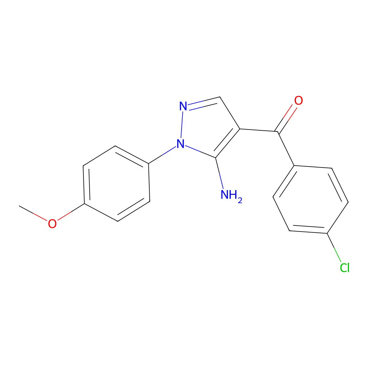 (5-Amino-1-(4-methoxyphenyl)-1H-pyrazol-4-YL)(4-chlorophenyl)methanone molecular structure, CAS 618091-17-1