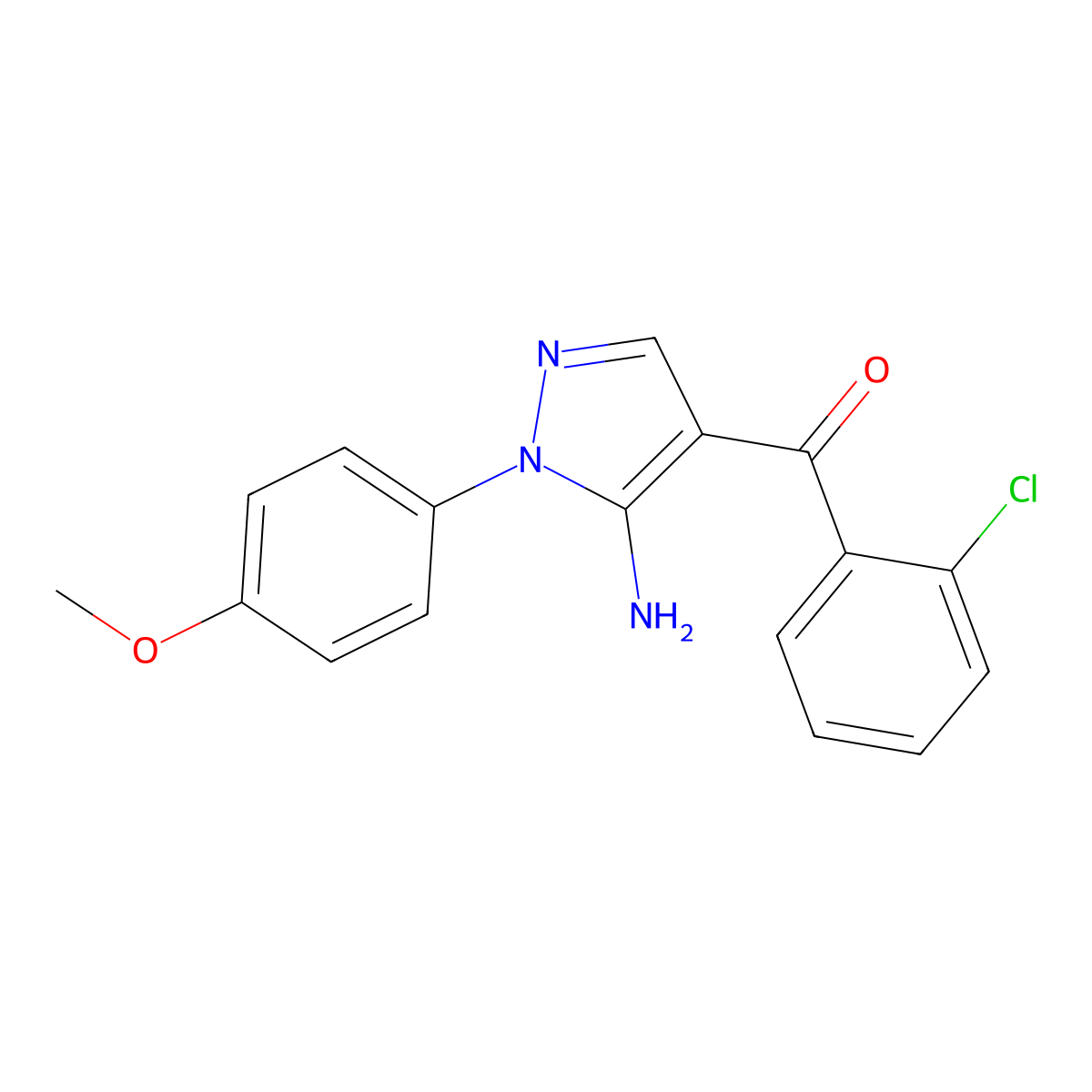 (5-Amino-1-(4-methoxyphenyl)-1H-pyrazol-4-YL)(2-chlorophenyl)methanone molecular structure, CAS 618091-19-3
