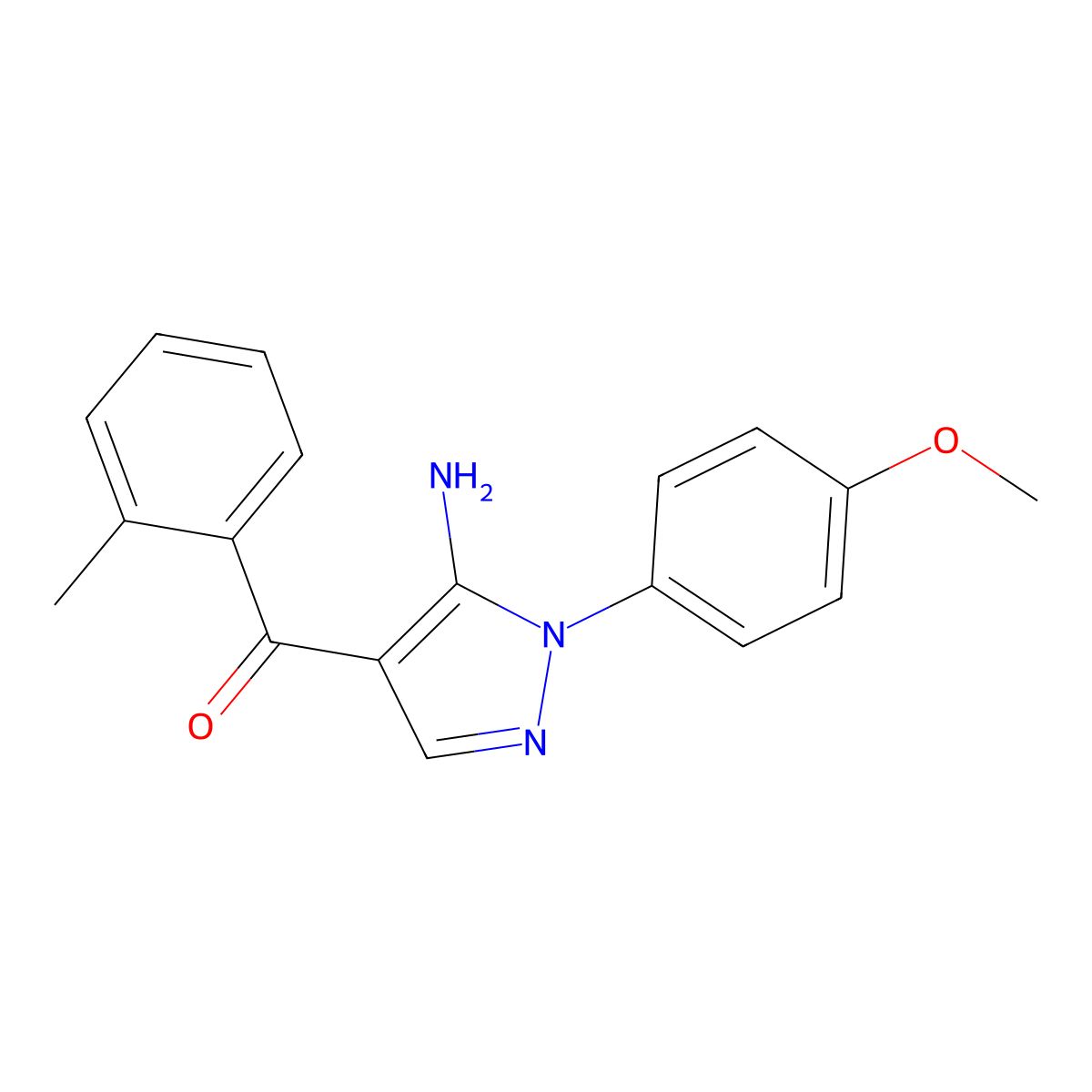 (5-Amino-1-(4-methoxyphenyl)-1H-pyrazol-4-YL)(2-methylphenyl)methanone molecular structure, CAS 618091-21-7