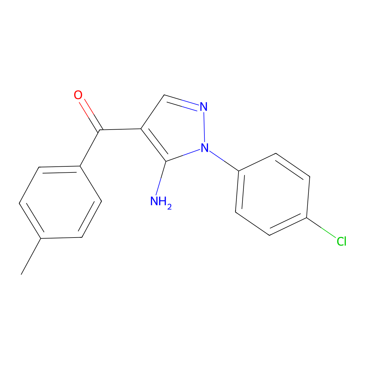 (5-Amino-1-(4-chlorophenyl)-1H-pyrazol-4-YL)(4-methylphenyl)methanone molecular structure, CAS 618091-23-9