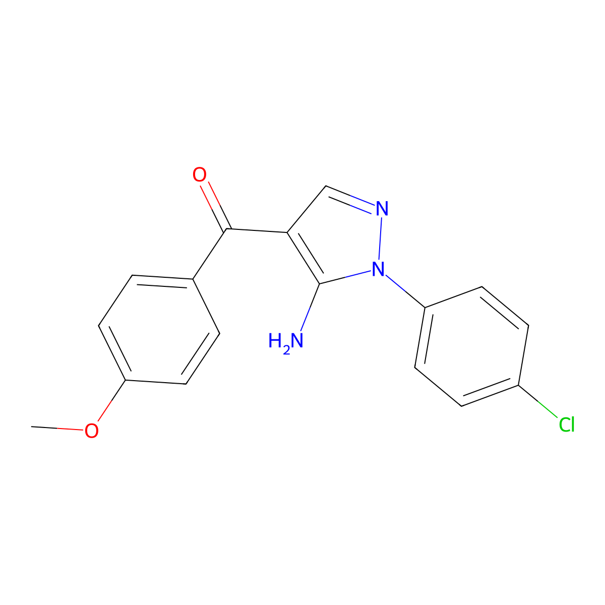 (5-Amino-1-(4-chlorophenyl)-1H-pyrazol-4-YL)(4-methoxyphenyl)methanone molecular structure, CAS 618091-25-1