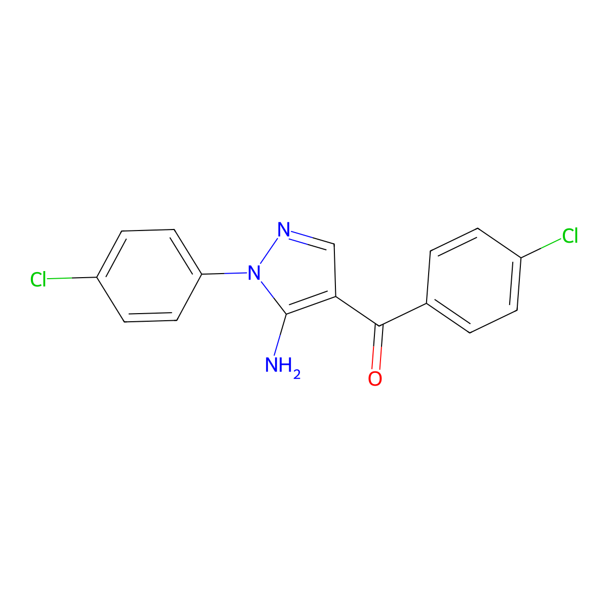 (5-Amino-1-(4-chlorophenyl)-1H-pyrazol-4-YL)(4-chlorophenyl)methanone molecular structure, CAS 618091-27-3