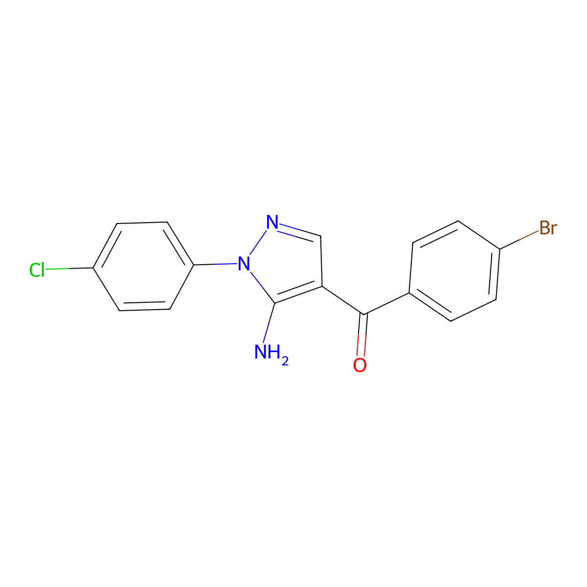 (5-Amino-1-(4-chlorophenyl)-1H-pyrazol-4-YL)(4-bromophenyl)methanone molecular structure, CAS 618091-29-5