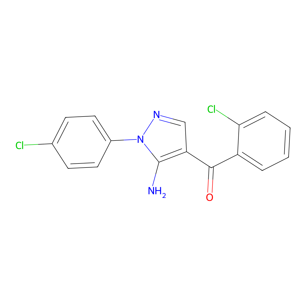(5-Amino-1-(4-chlorophenyl)-1H-pyrazol-4-YL)(2-chlorophenyl)methanone molecular structure, CAS 618091-32-0