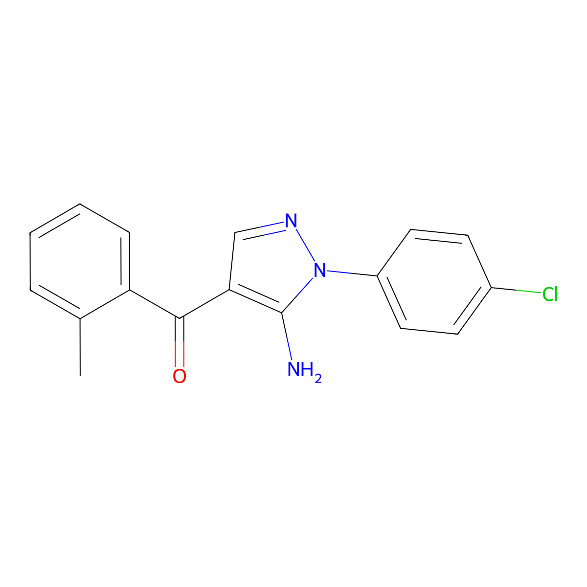 (5-Amino-1-(4-chlorophenyl)-1H-pyrazol-4-YL)(2-methylphenyl)methanone molecular structure, CAS 618091-34-2
