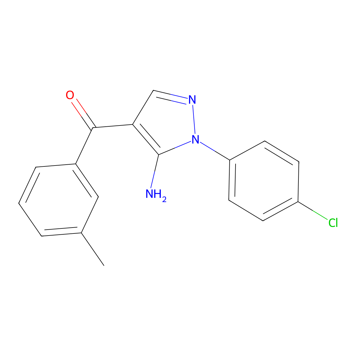 (5-Amino-1-(4-chlorophenyl)-1H-pyrazol-4-YL)(3-methylphenyl)methanone molecular structure, CAS 618091-36-4