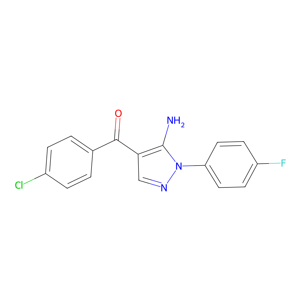(5-Amino-1-(4-fluorophenyl)-1H-pyrazol-4-YL)(4-chlorophenyl)methanone molecular structure, CAS 618091-38-6