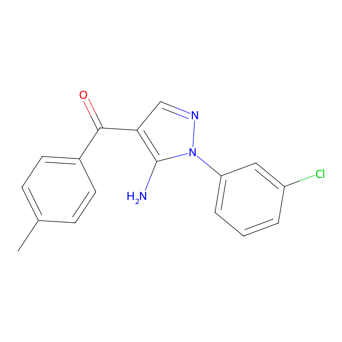 (5-Amino-1-(3-chlorophenyl)-1H-pyrazol-4-YL)(4-methylphenyl)methanone molecular structure, CAS 618091-46-6