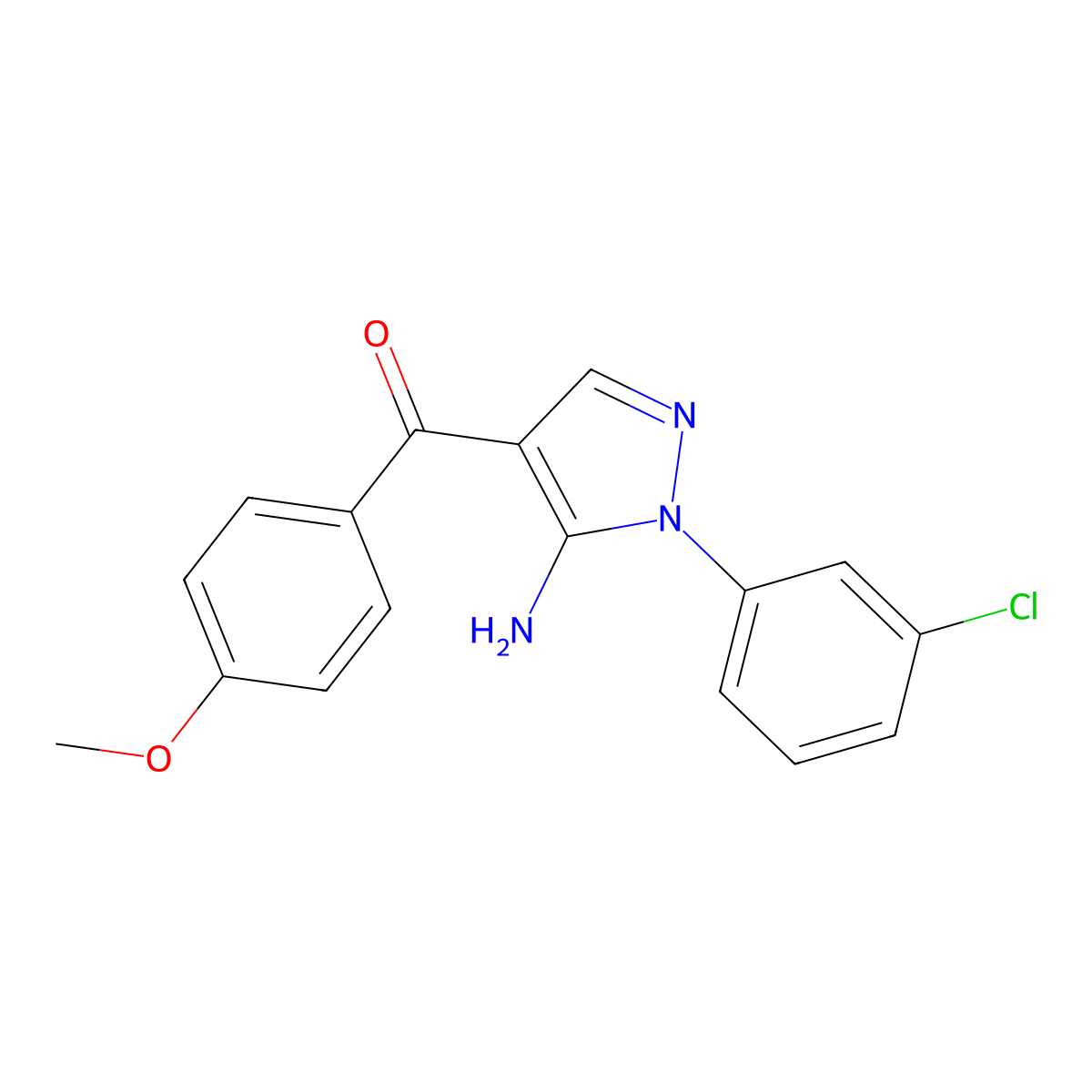 (5-Amino-1-(3-chlorophenyl)-1H-pyrazol-4-YL)(4-methoxyphenyl)methanone molecular structure, CAS 618091-48-8