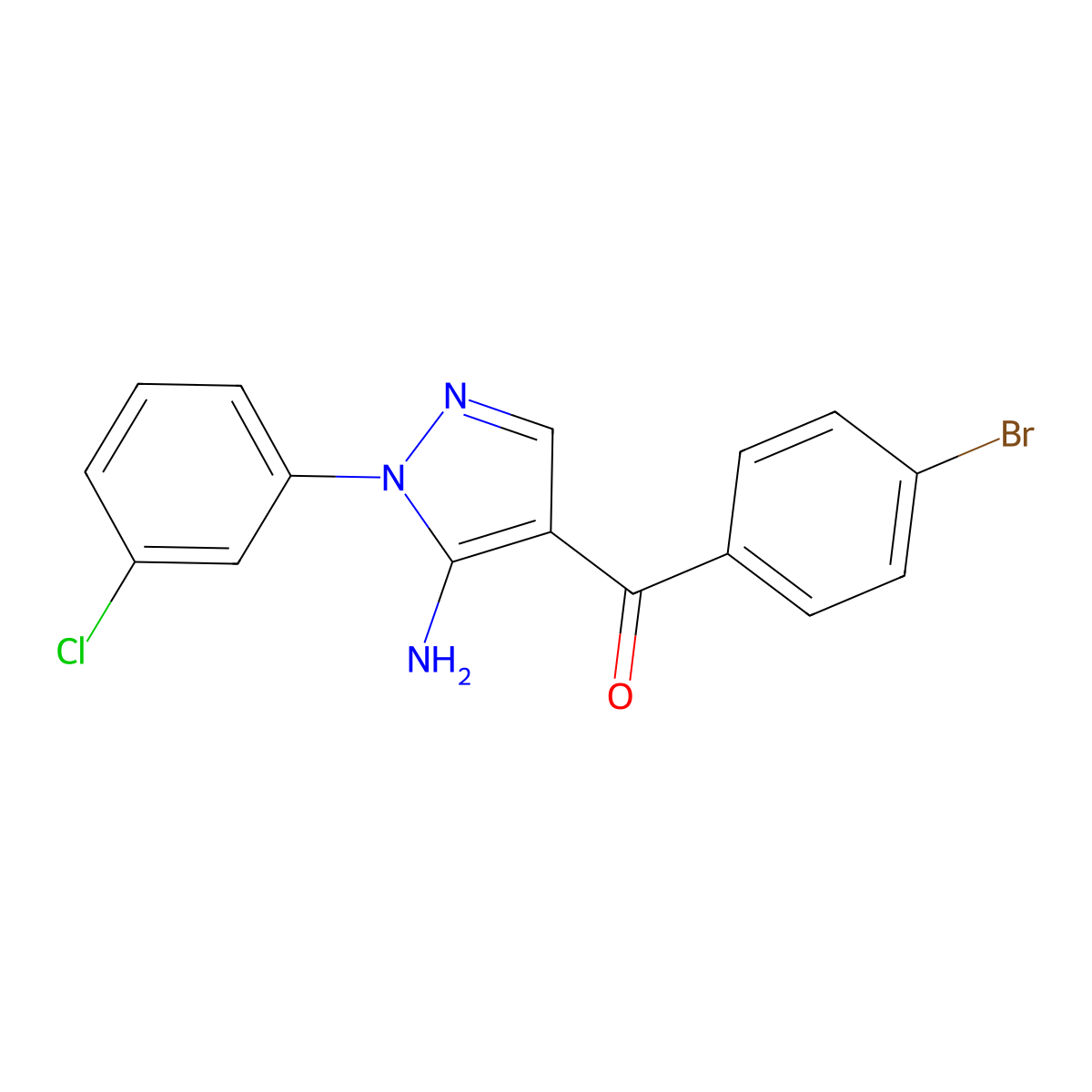 (5-Amino-1-(3-chlorophenyl)-1H-pyrazol-4-YL)(4-bromophenyl)methanone molecular structure, CAS 618091-52-4