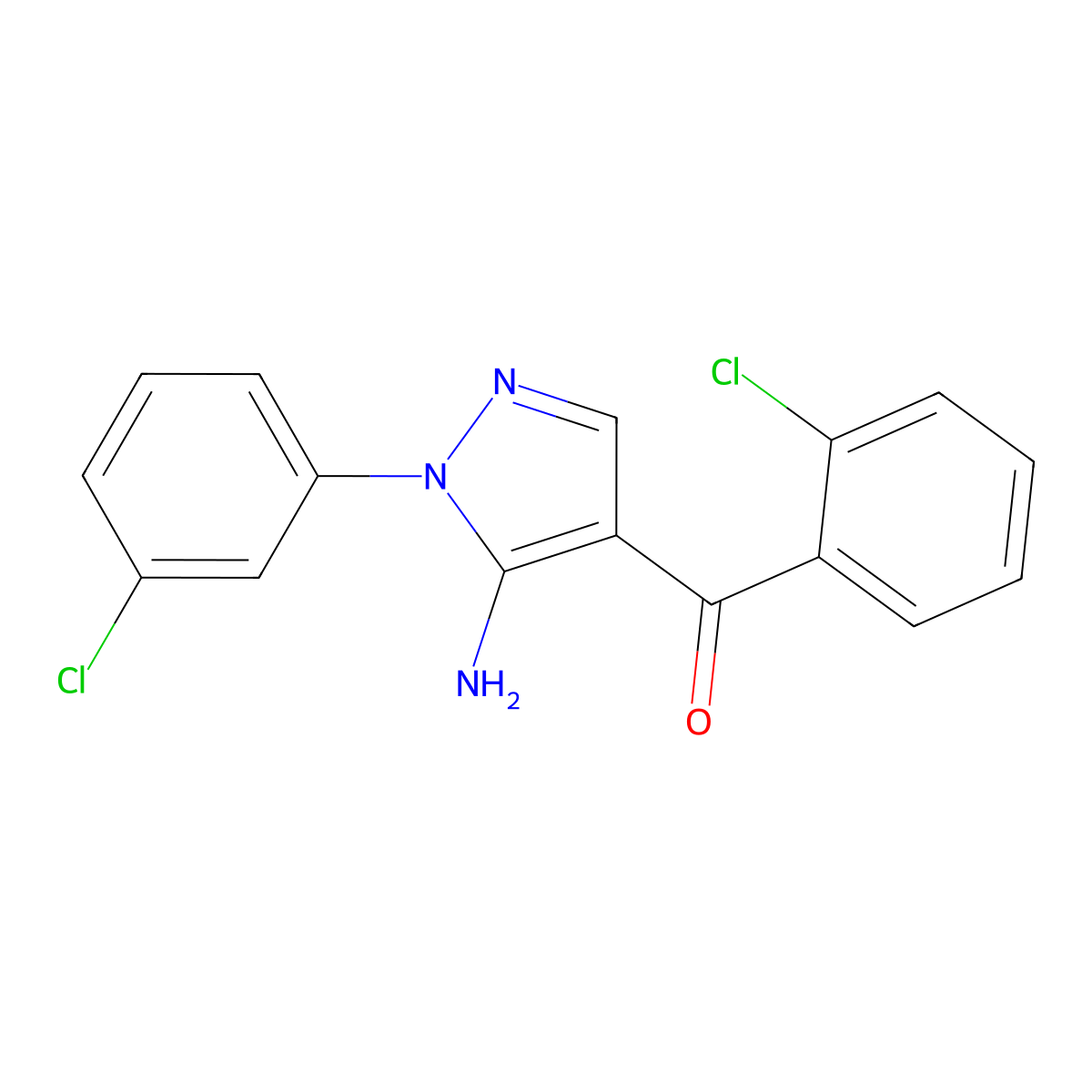 (5-Amino-1-(3-chlorophenyl)-1H-pyrazol-4-YL)(2-chlorophenyl)methanone molecular structure, CAS 618091-54-6