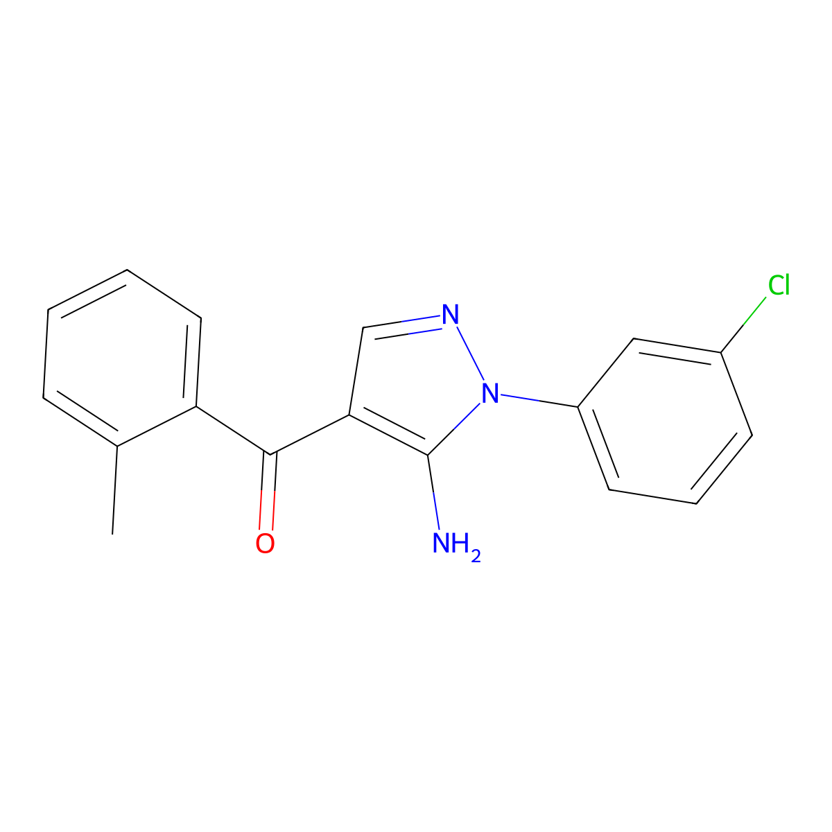 (5-Amino-1-(3-chlorophenyl)-1H-pyrazol-4-YL)(2-methylphenyl)methanone molecular structure, CAS 618091-56-8