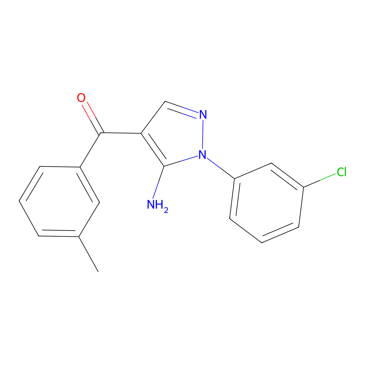 (5-Amino-1-(3-chlorophenyl)-1H-pyrazol-4-YL)(3-methylphenyl)methanone molecular structure, CAS 618091-58-0