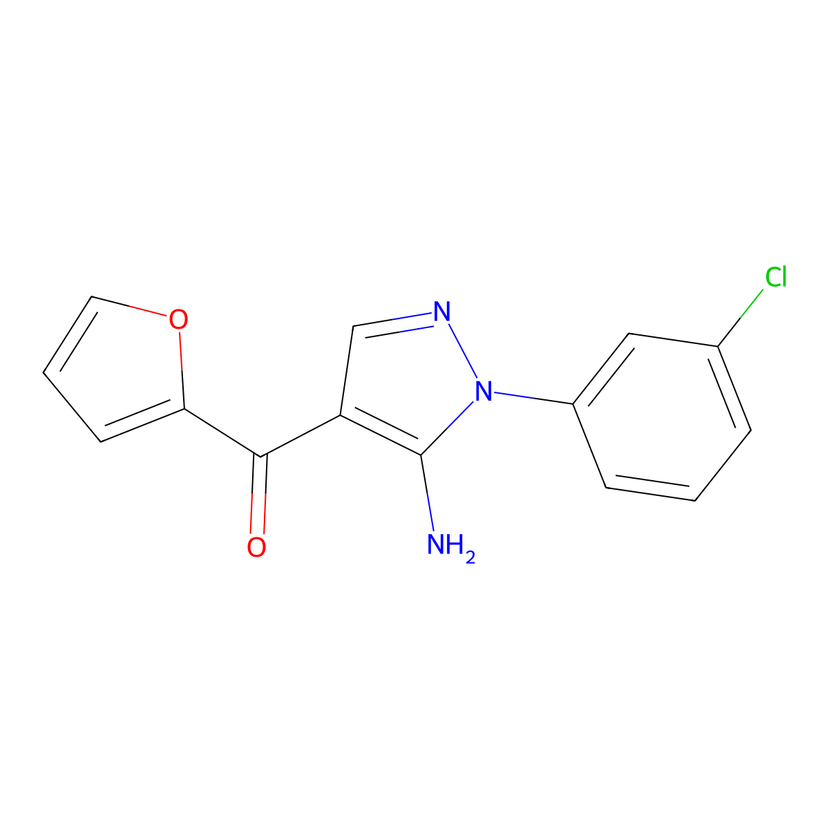 (5-Amino-1-(3-chlorophenyl)-1H-pyrazol-4-YL)(2-furyl)methanone molecular structure, CAS 618091-66-0