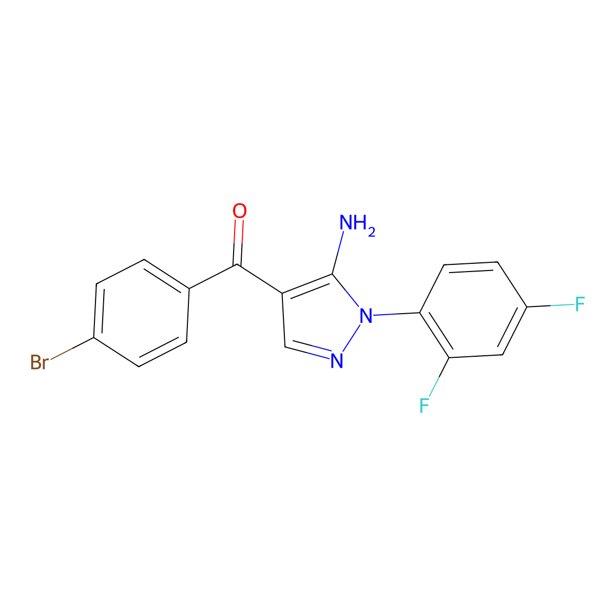 (5-Amino-1-(2,4-difluorophenyl)-1H-pyrazol-4-YL)(4-bromophenyl)methanone molecular structure, CAS 618091-69-3