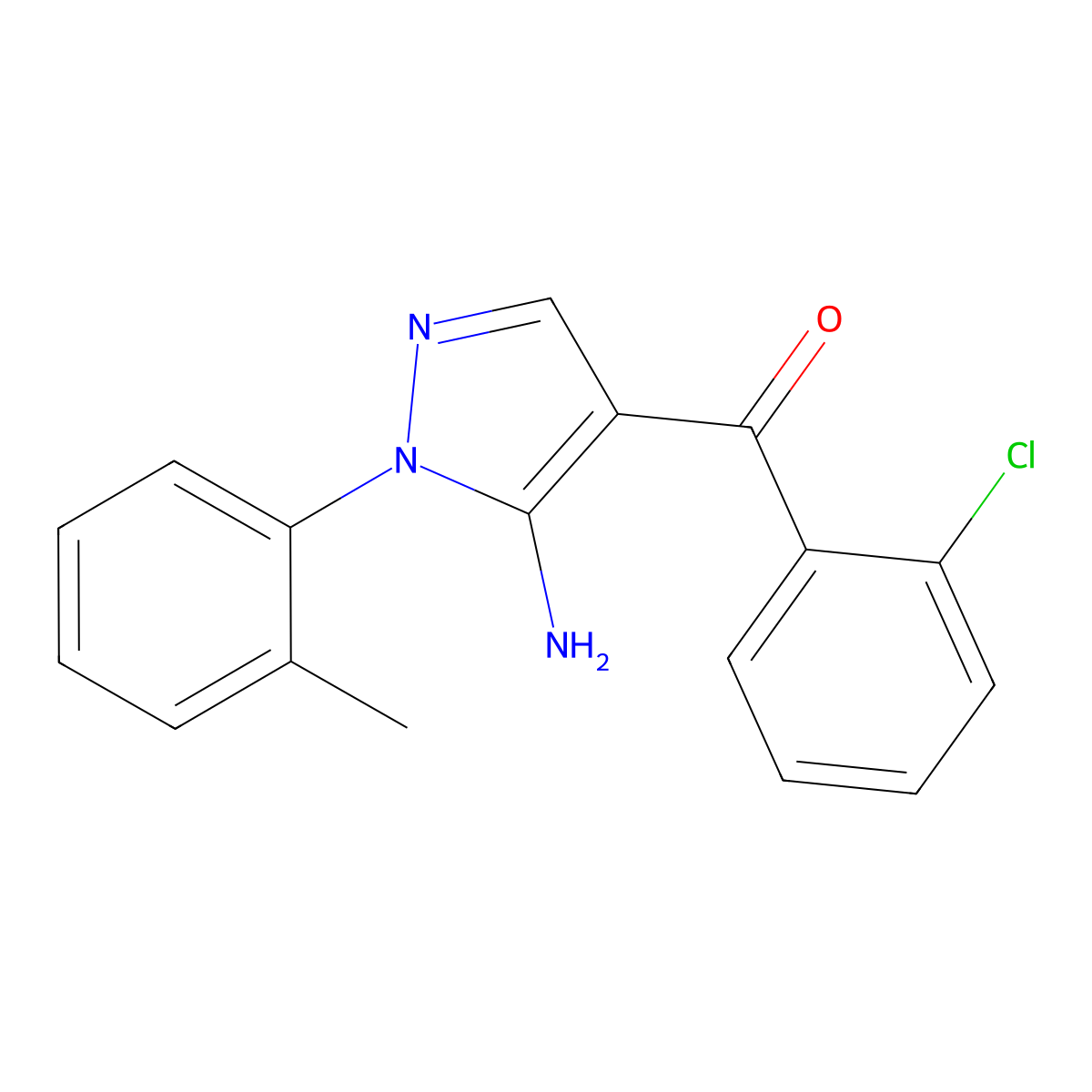 (5-Amino-1-(2-methylphenyl)-1H-pyrazol-4-YL)(2-chlorophenyl)methanone molecular structure, CAS 618091-72-8