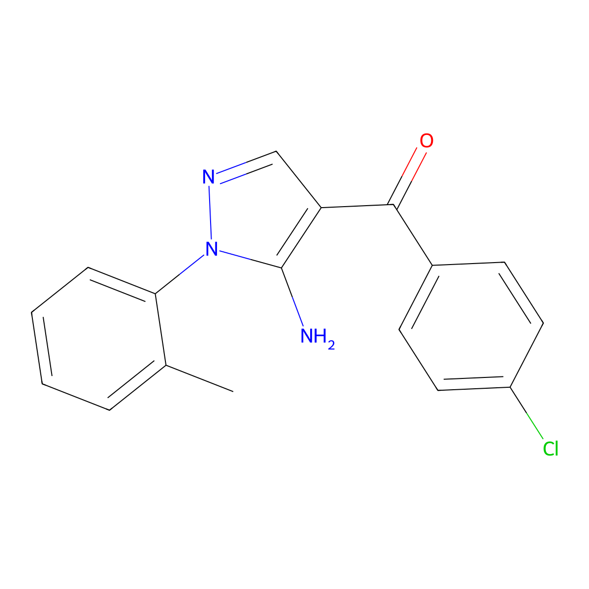 (5-Amino-1-(2-methylphenyl)-1H-pyrazol-4-YL)(4-chlorophenyl)methanone molecular structure, CAS 618091-80-8