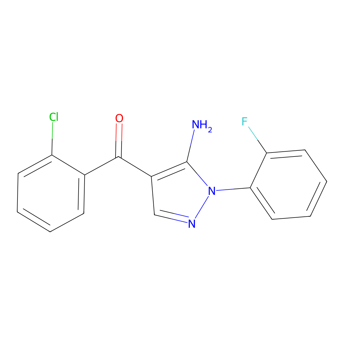 (5-Amino-1-(2-fluorophenyl)-1H-pyrazol-4-YL)(2-chlorophenyl)methanone molecular structure, CAS 618091-82-0