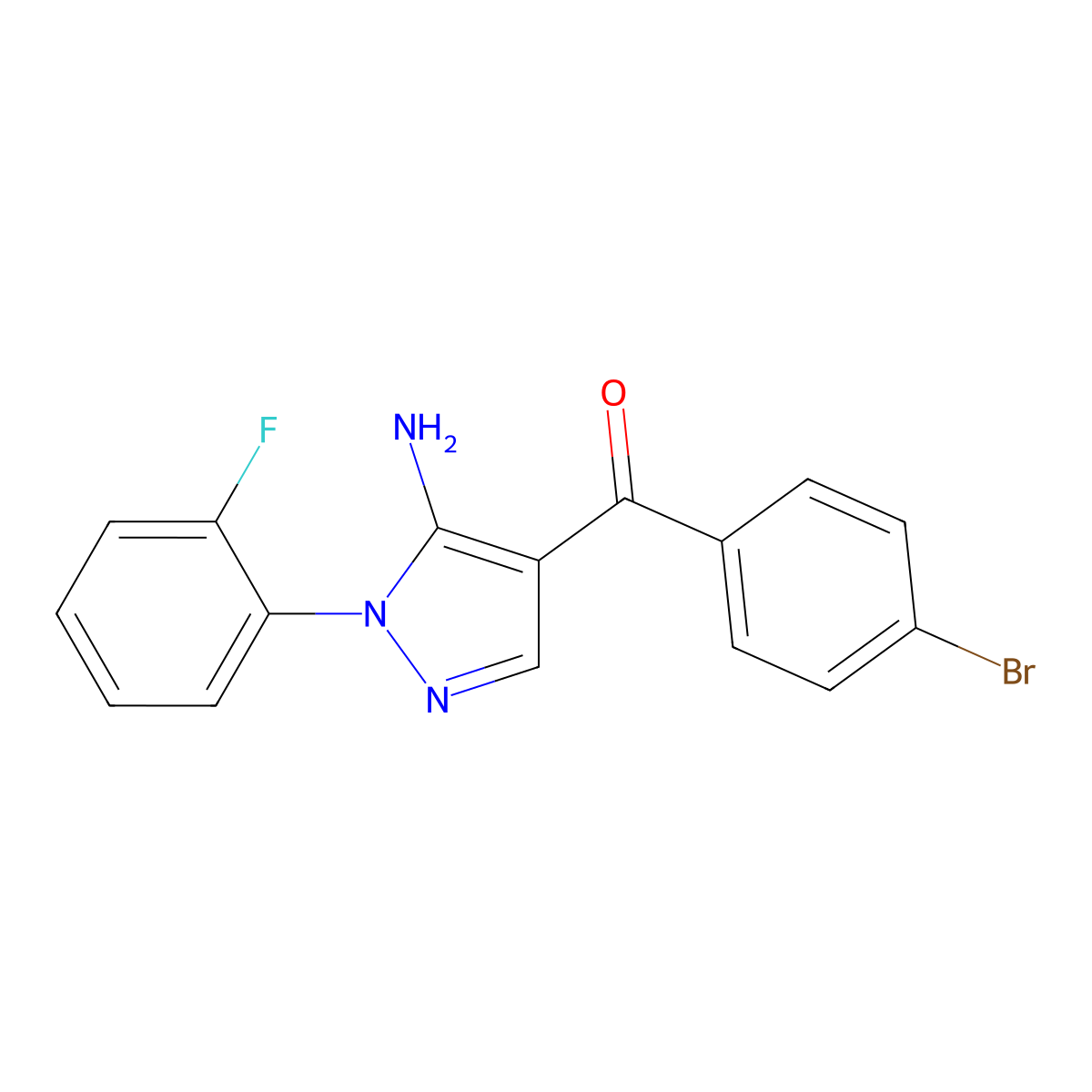 (5-Amino-1-(2-fluorophenyl)-1H-pyrazol-4-YL)(4-bromophenyl)methanone molecular structure, CAS 618091-84-2