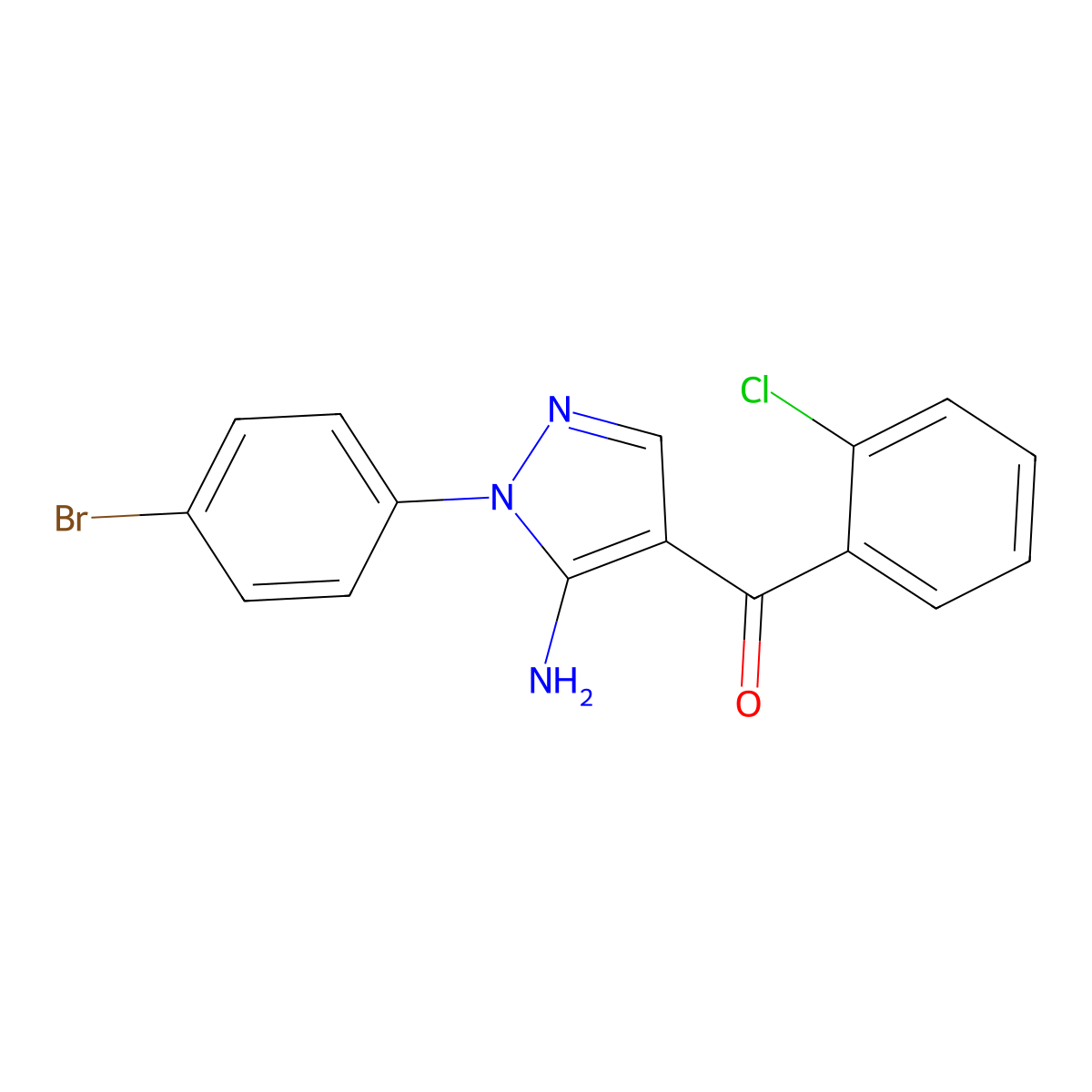 (5-Amino-1-(4-bromophenyl)-1H-pyrazol-4-YL)(2-chlorophenyl)methanone molecular structure, CAS 618091-94-4