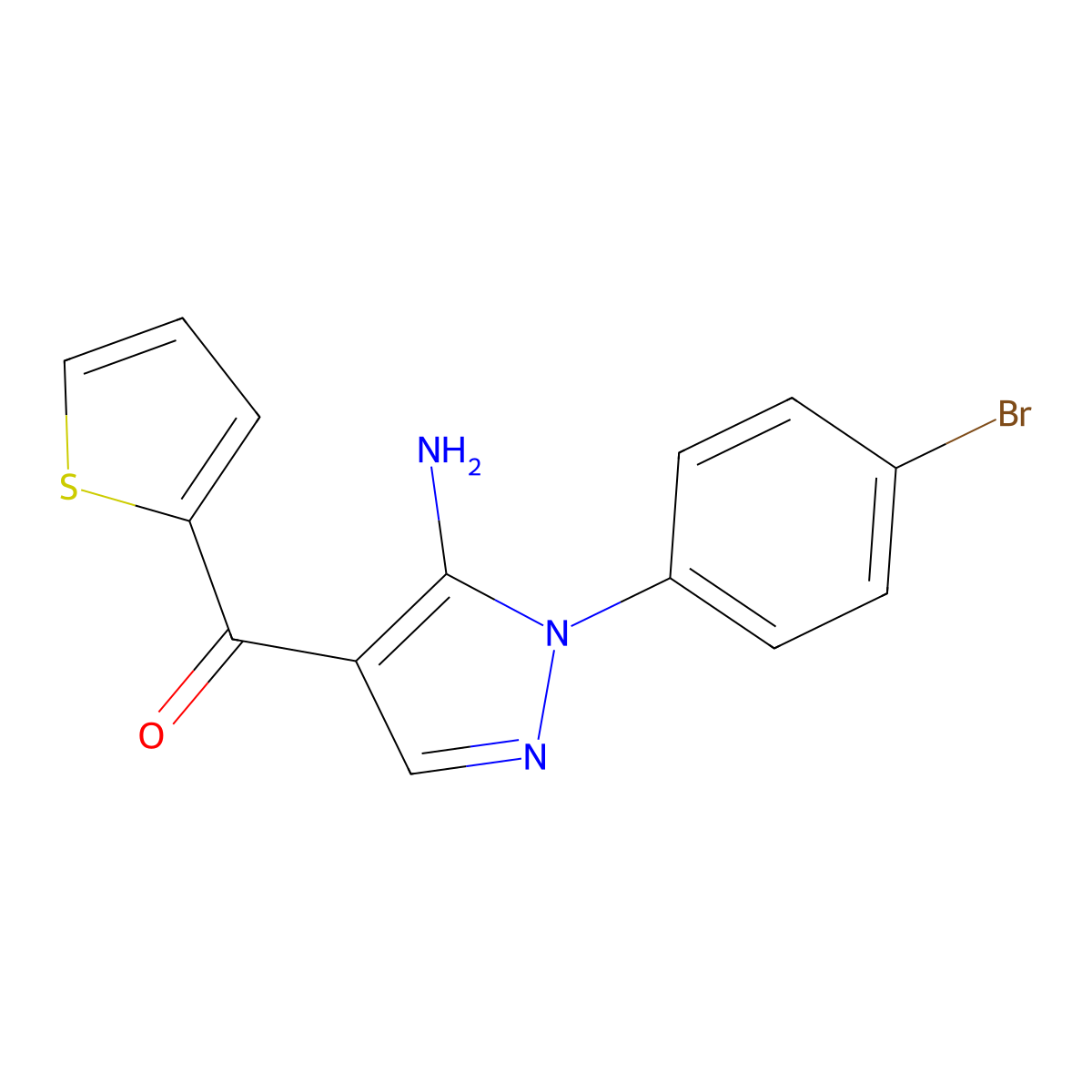 (5-Amino-1-(4-bromophenyl)-1H-pyrazol-4-YL)(2-thienyl)methanone molecular structure, CAS 618091-98-8