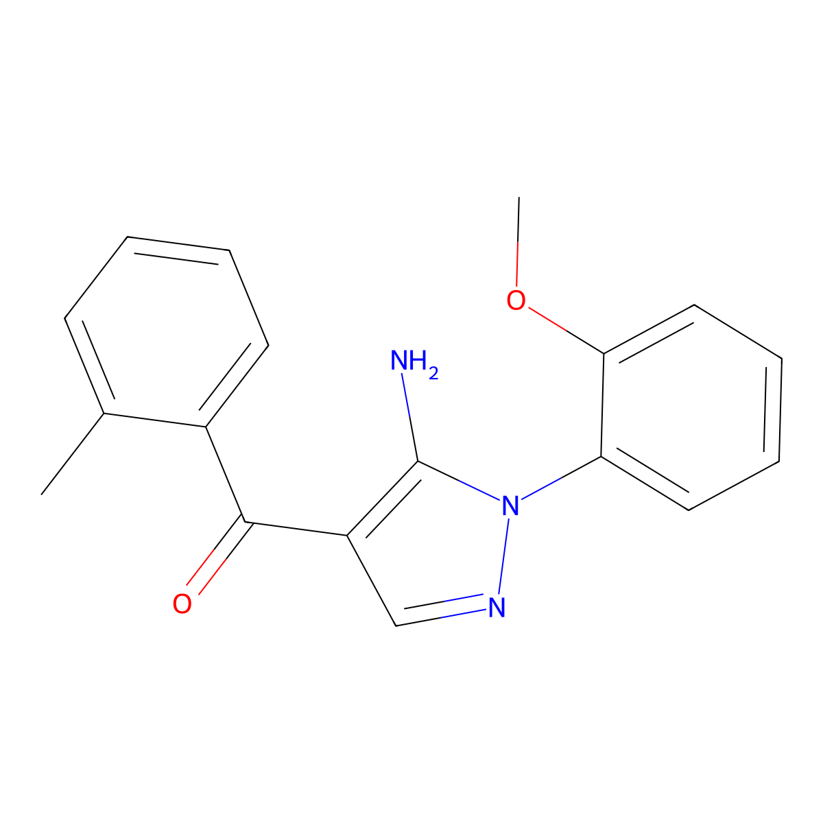 (5-Amino-1-(2-methoxyphenyl)-1H-pyrazol-4-YL)(2-methylphenyl)methanone molecular structure, CAS 618092-00-5