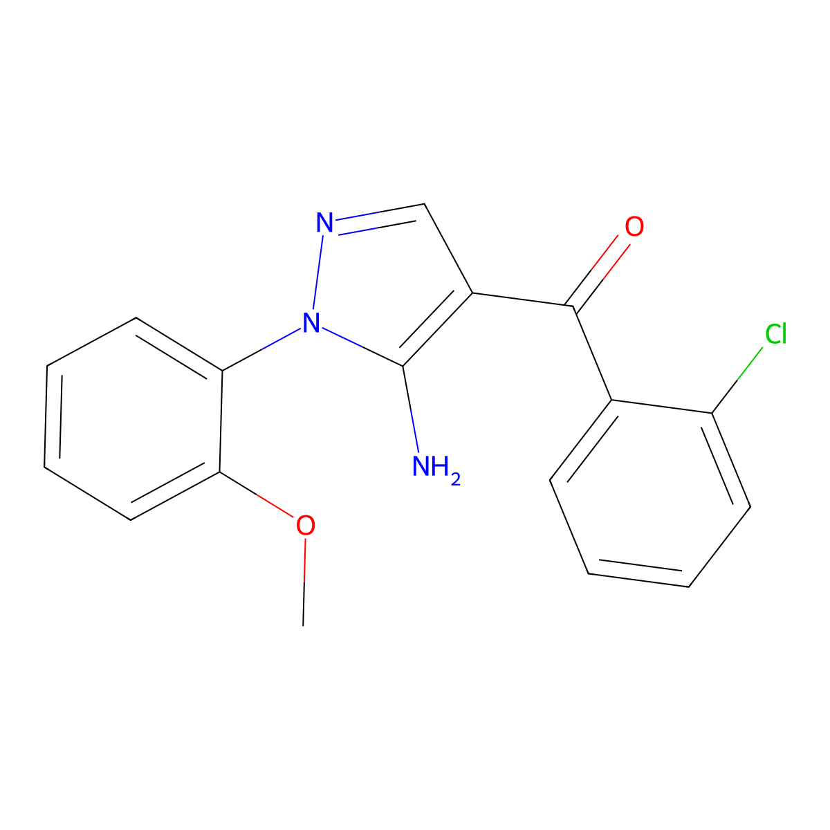 (5-Amino-1-(2-methoxyphenyl)-1H-pyrazol-4-YL)(2-chlorophenyl)methanone molecular structure, CAS 618092-02-7