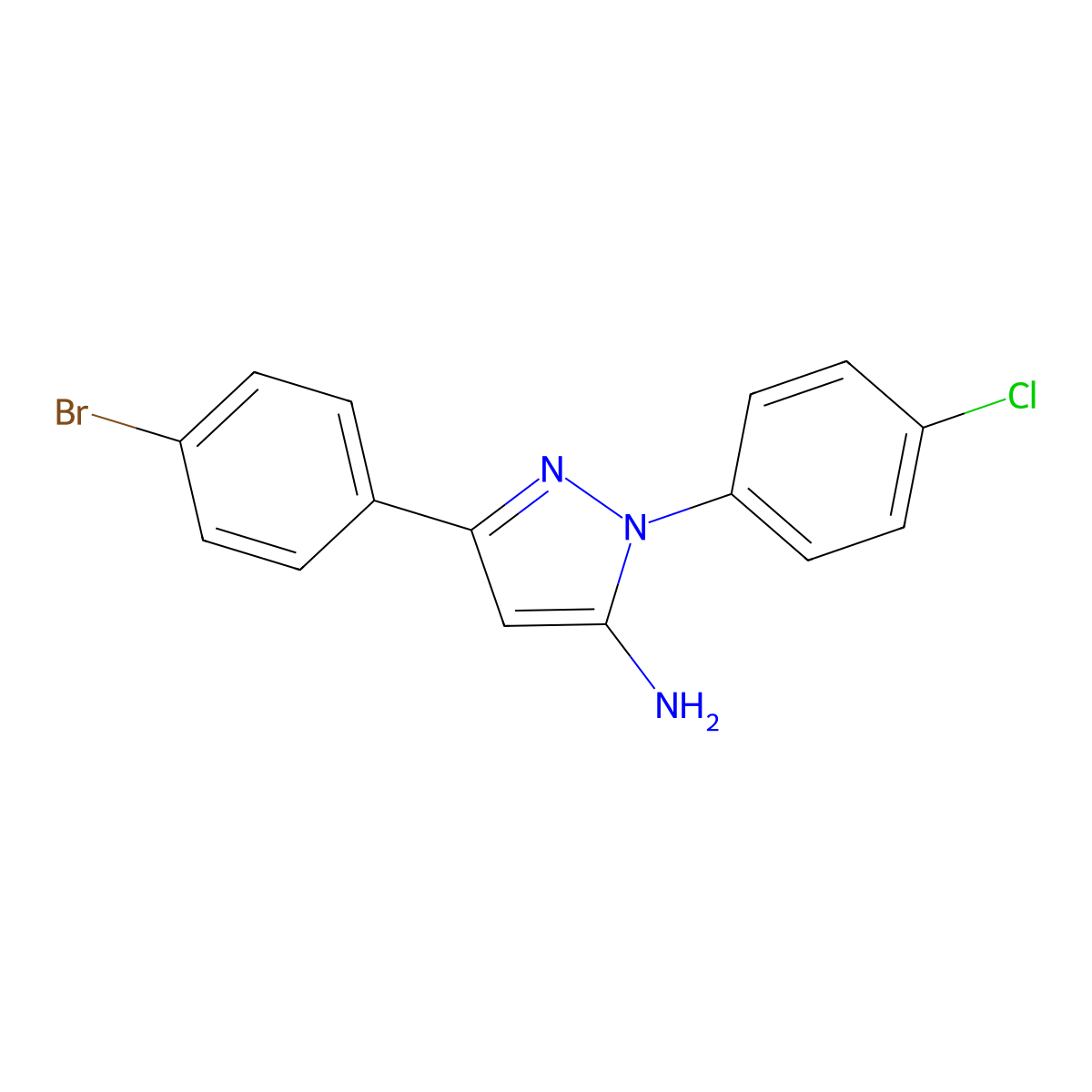 3-(4-Bromophenyl)-1-(4-chlorophenyl)-1H-pyrazol-5-amine molecular structure, CAS 618092-74-3