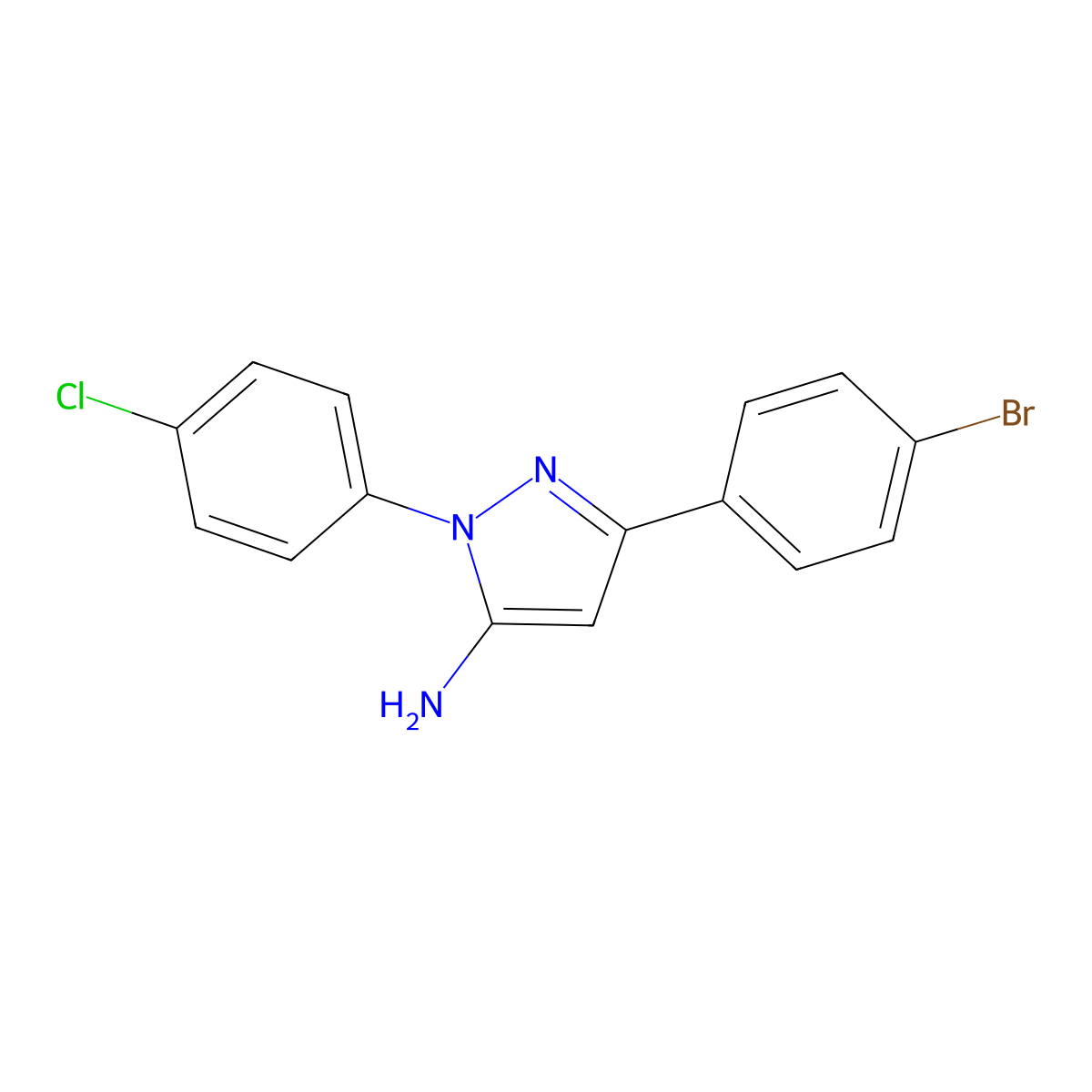 3-(4-Bromophenyl)-1-(4-chlorophenyl)-1H-pyrazol-5-amine molecular structure, CAS 618092-74-3