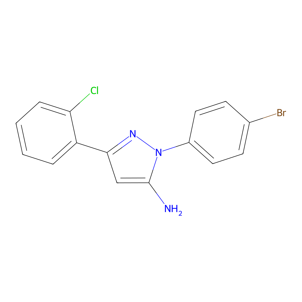 1-(4-Bromophenyl)-3-(2-chlorophenyl)-1H-pyrazol-5-amine molecular structure, CAS 618098-25-2