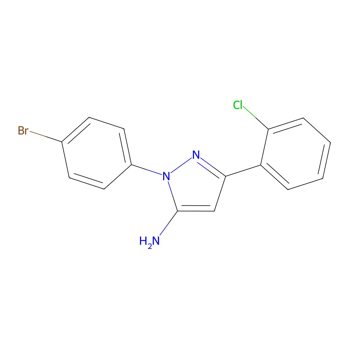 1-(4-Bromophenyl)-3-(2-chlorophenyl)-1H-pyrazol-5-amine molecular structure, CAS 618098-25-2