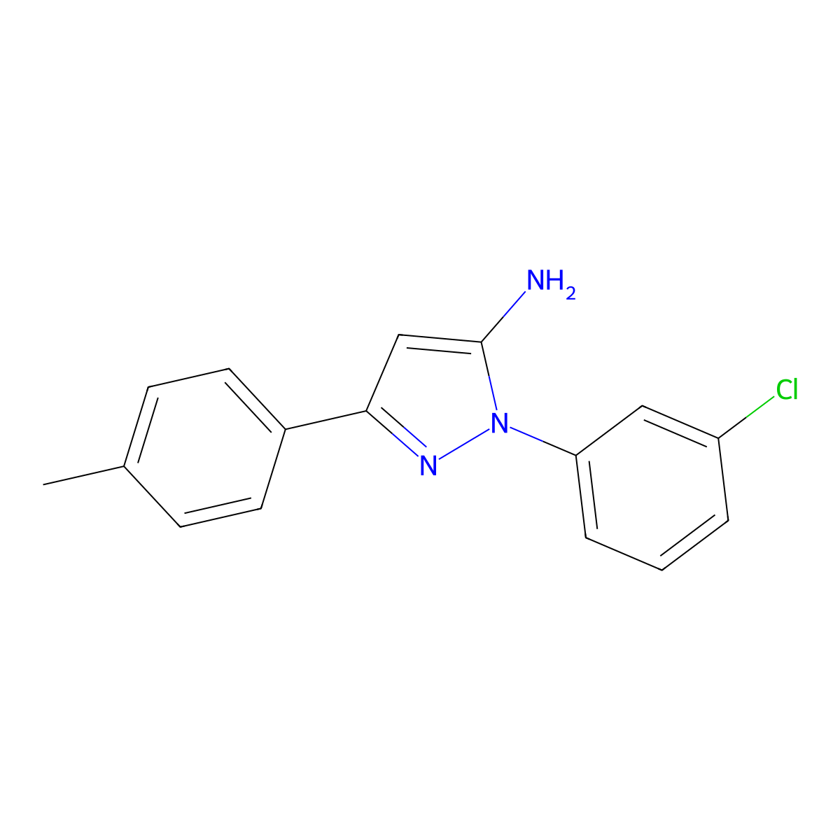 1-(3-Chlorophenyl)-3-(4-methylphenyl)-1H-pyrazol-5-amine molecular structure, CAS 618098-27-4