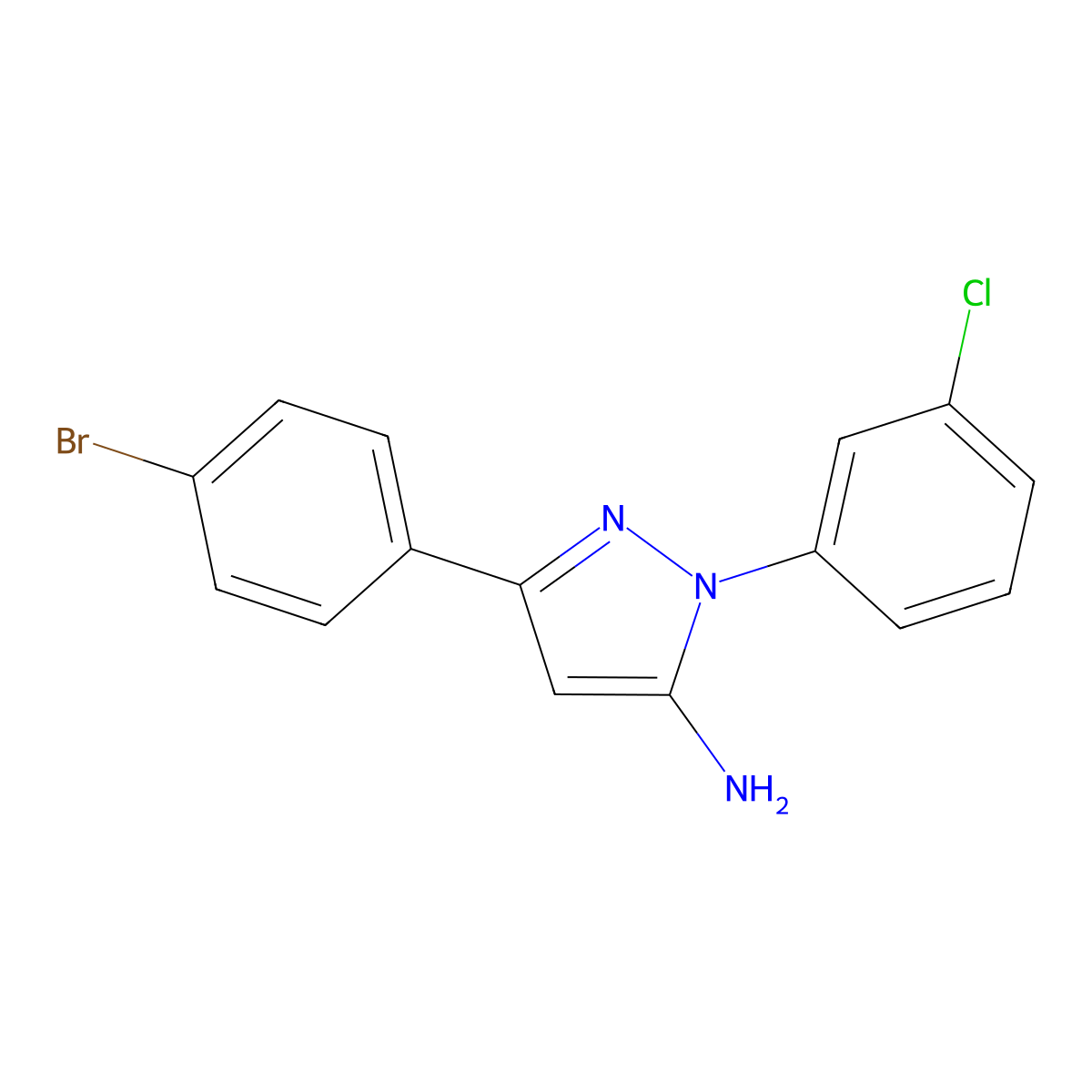 3-(4-Bromophenyl)-1-(3-chlorophenyl)-1H-pyrazol-5-amine molecular structure, CAS 618098-29-6