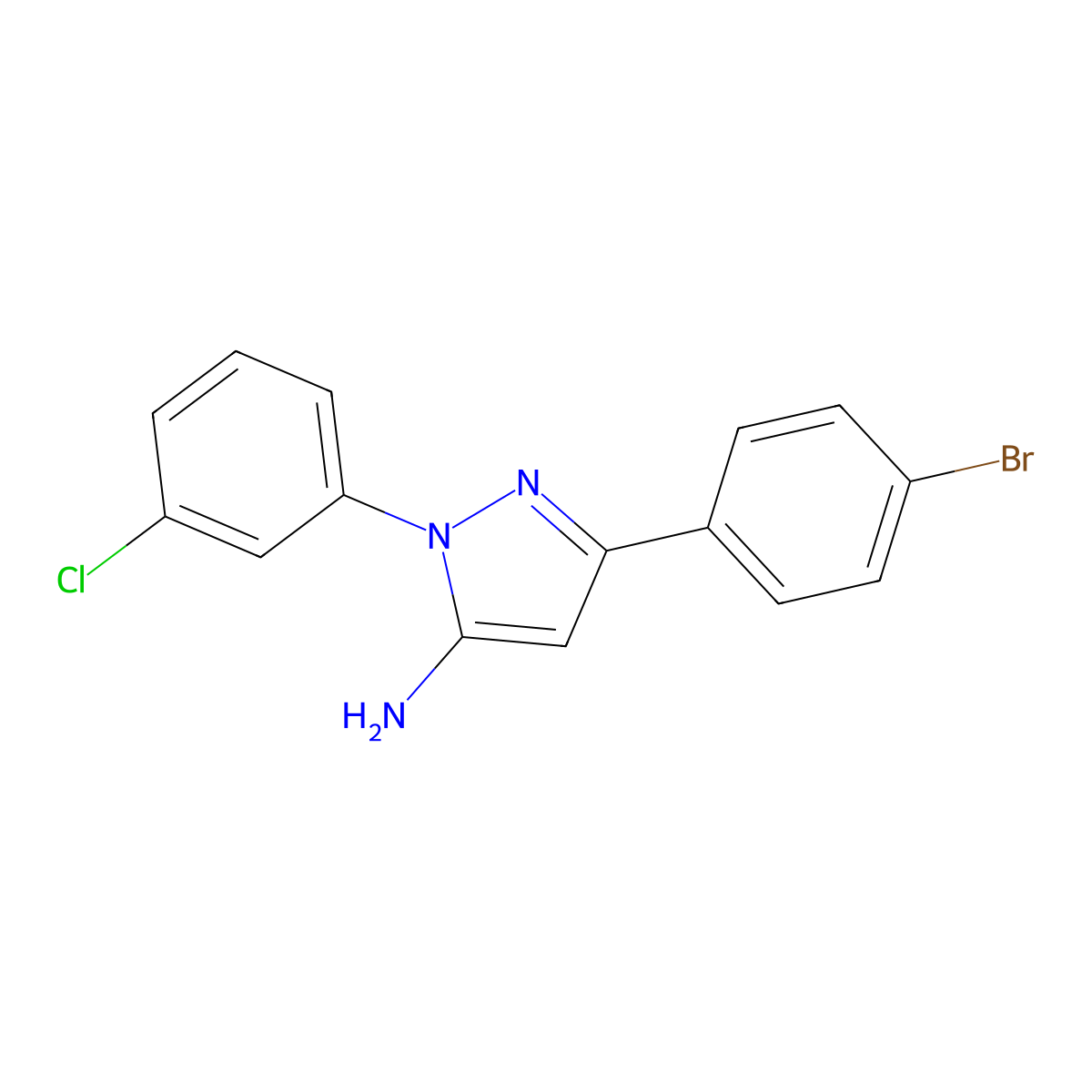 3-(4-Bromophenyl)-1-(3-chlorophenyl)-1H-pyrazol-5-amine molecular structure, CAS 618098-29-6