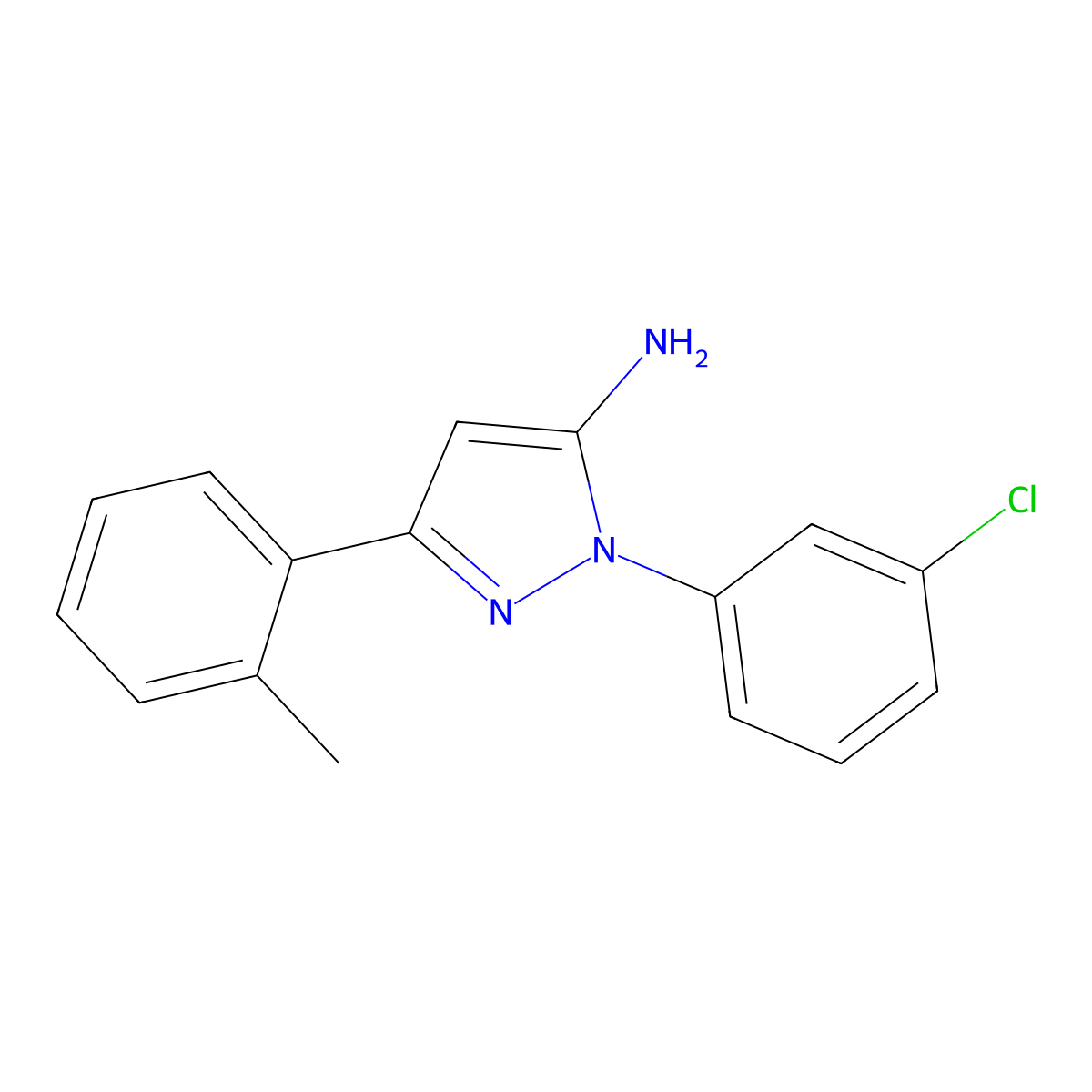 1-(3-Chlorophenyl)-3-(2-methylphenyl)-1H-pyrazol-5-amine molecular structure, CAS 618098-33-2