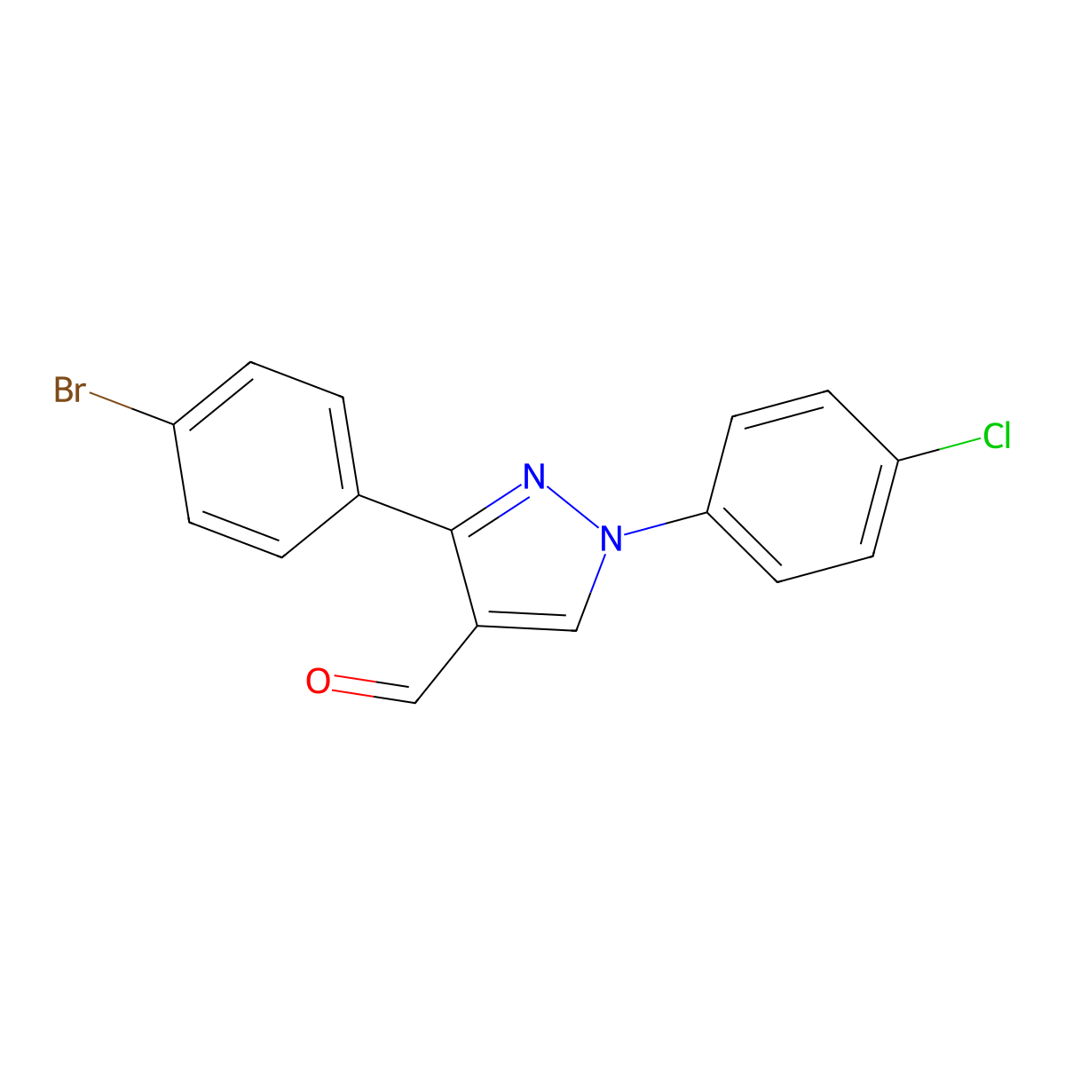 3-(4-Bromophenyl)-1-(4-chlorophenyl)-1H-pyrazole-4-carboxaldehyde molecular structure, CAS 618098-49-0
