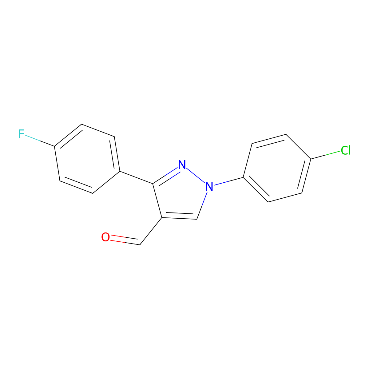 1-(4-Chlorophenyl)-3-(4-fluorophenyl)-1H-pyrazole-4-carbaldehyde molecular structure, CAS 618098-50-3